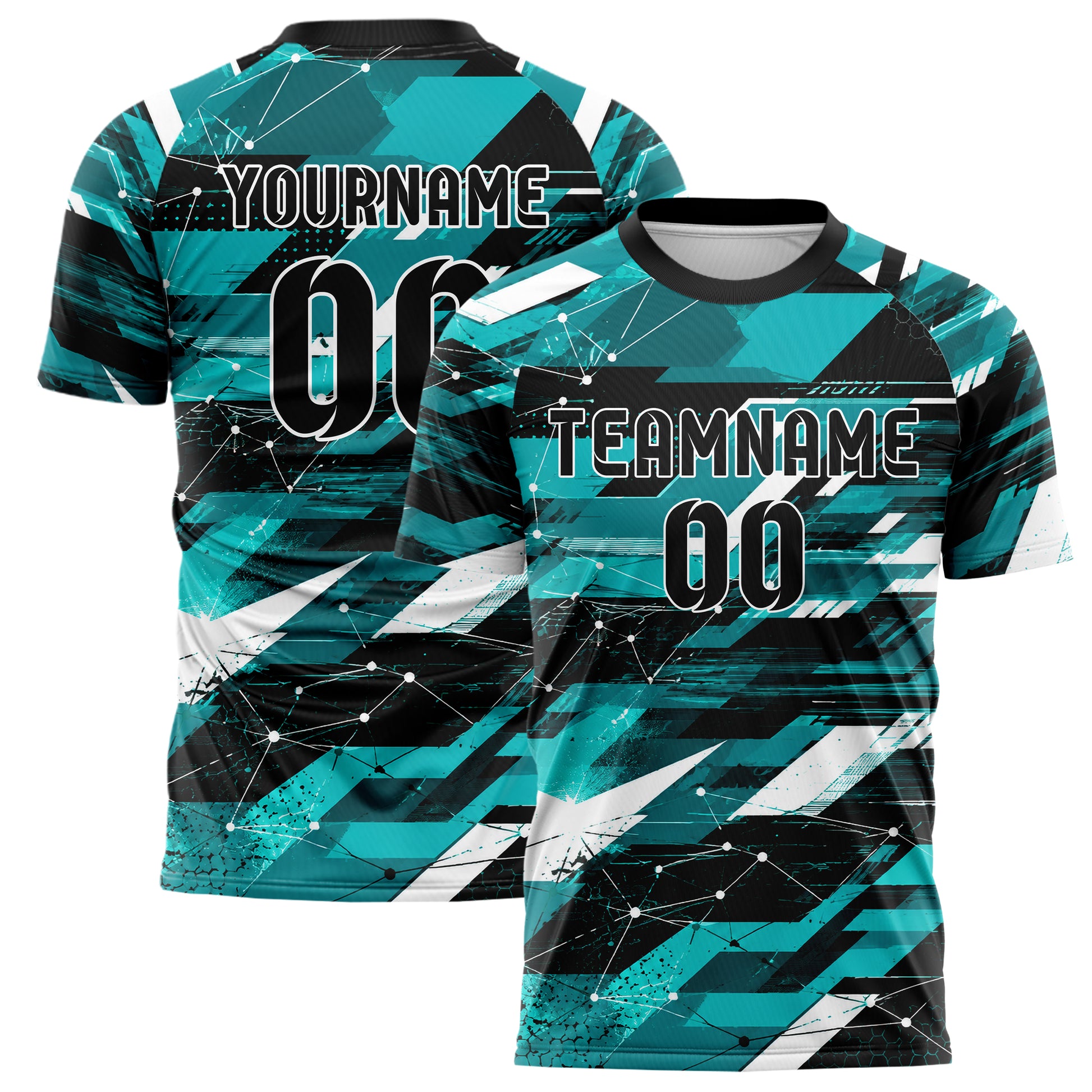 Cyan lebendiges abstrakte Linien Network Web Design 12-0543 individuelles Fußballtrikot main