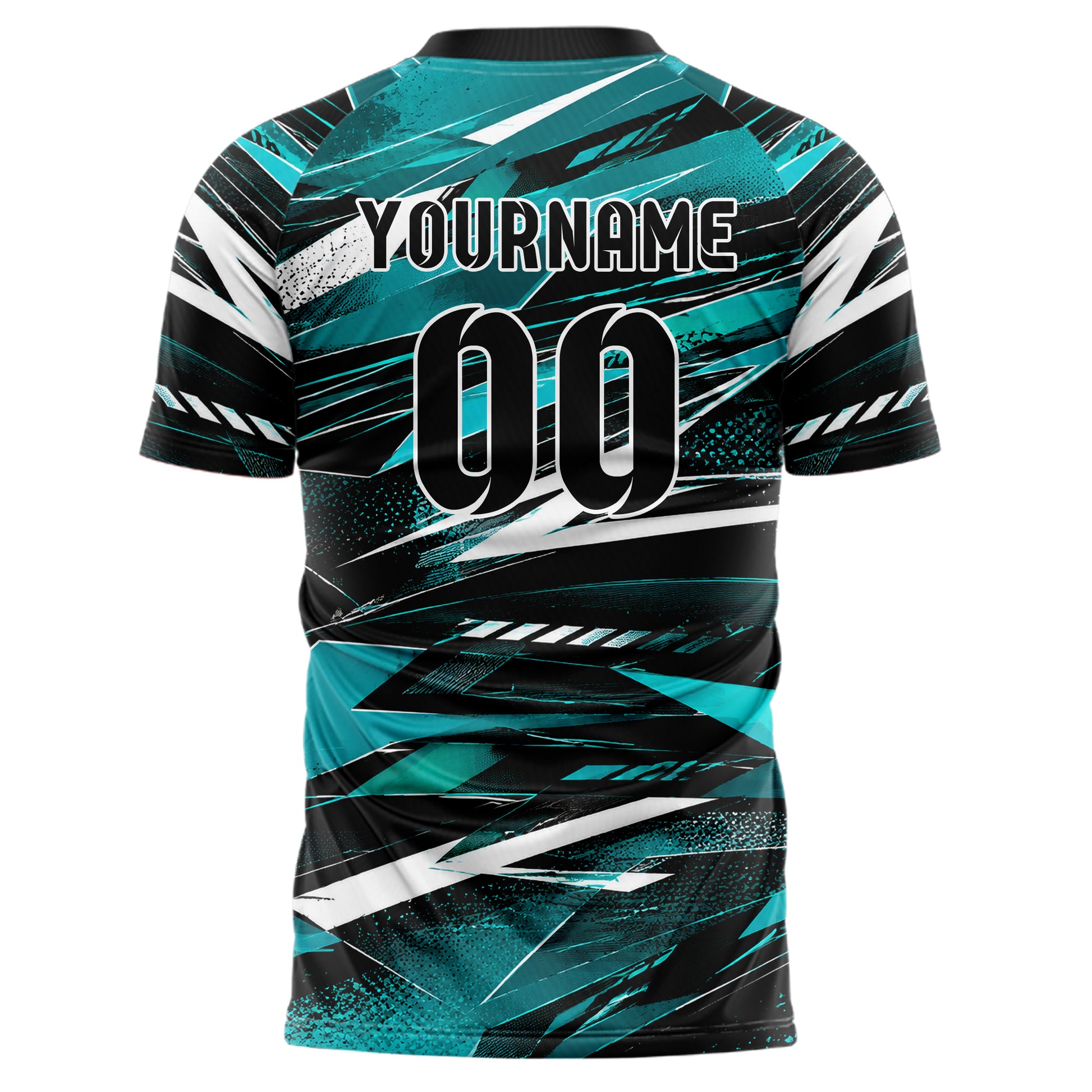 Cyan lebendiges abstrakte Linien Polygon Shards Design 12-0546 individuelles Fußballtrikot back