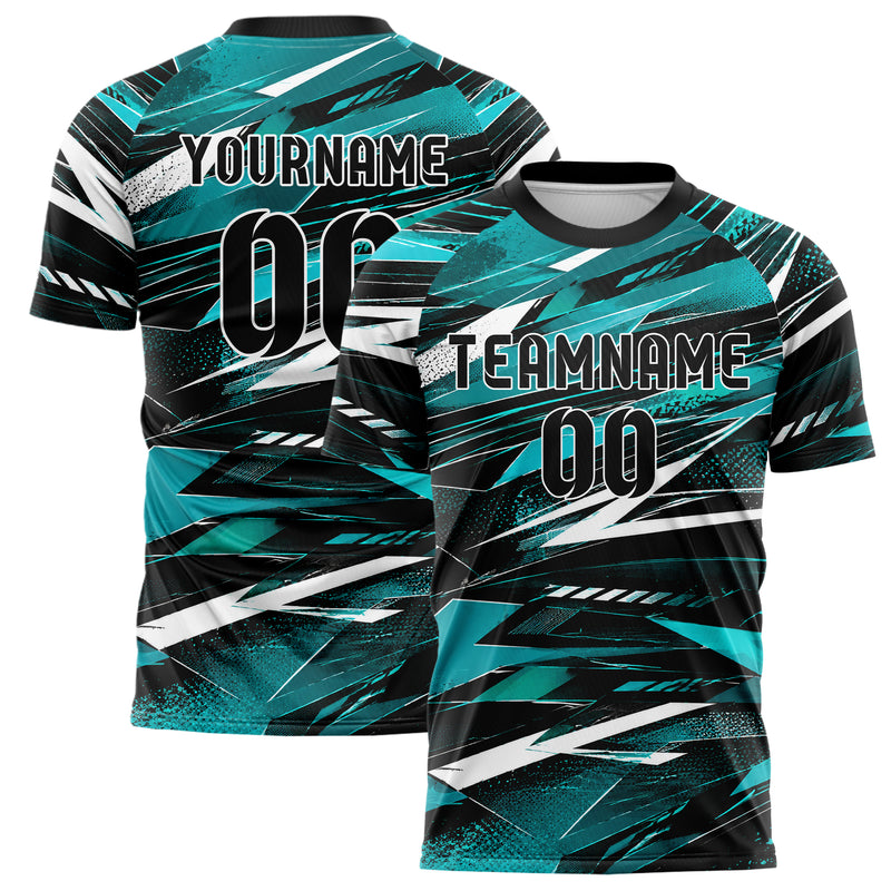 Cyan lebendiges abstrakte Linien Polygon Shards Design 12-0546 individuelles Fußballtrikot main