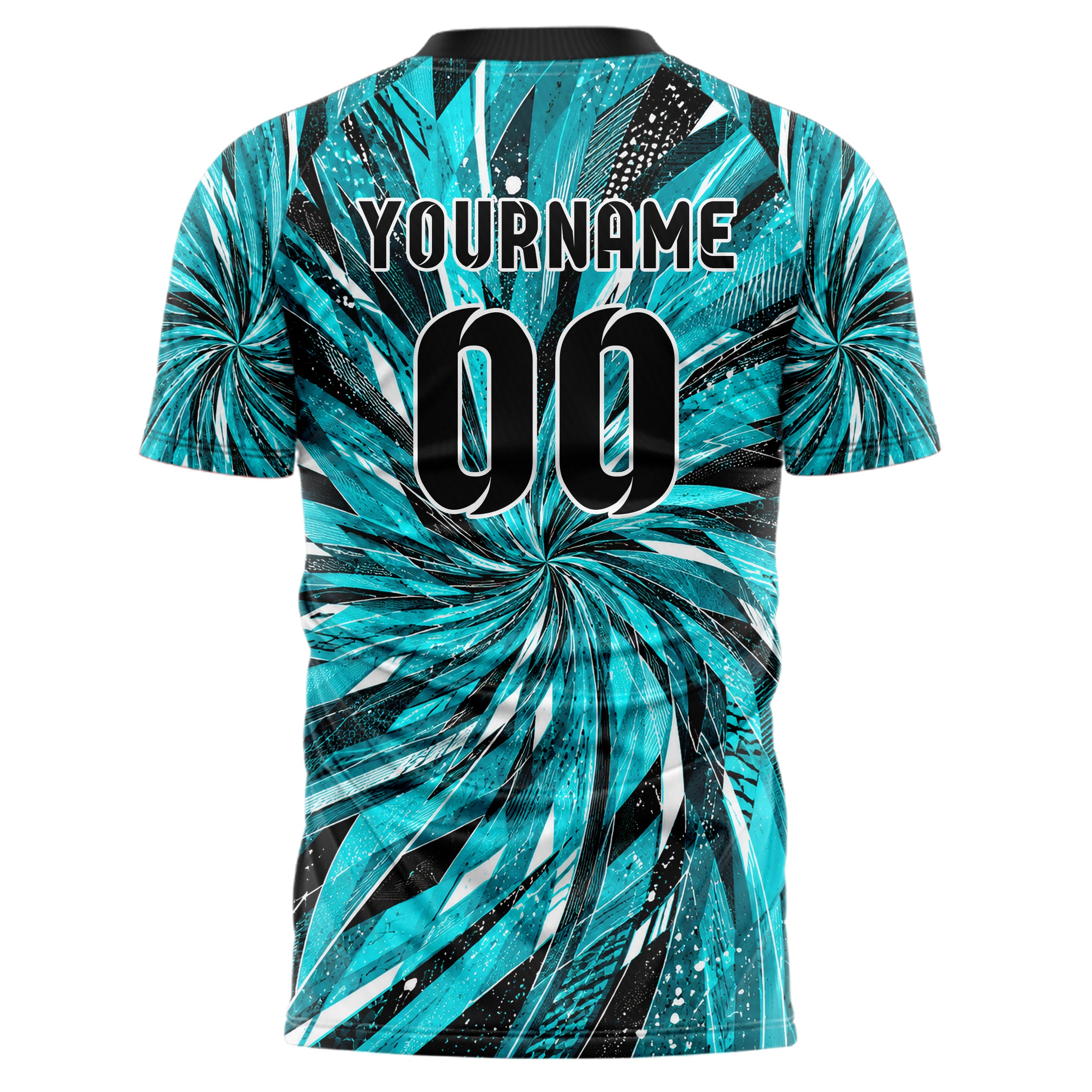 Cyan lebendiges abstrakte Linien Speckles Line Accents Design 12-0312 individuelles Fußballtrikot back