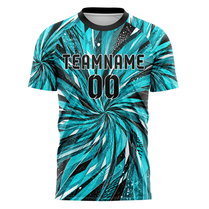Cyan lebendiges abstrakte Linien Speckles Line Accents Design 12-0312 individuelles Fußballtrikot front