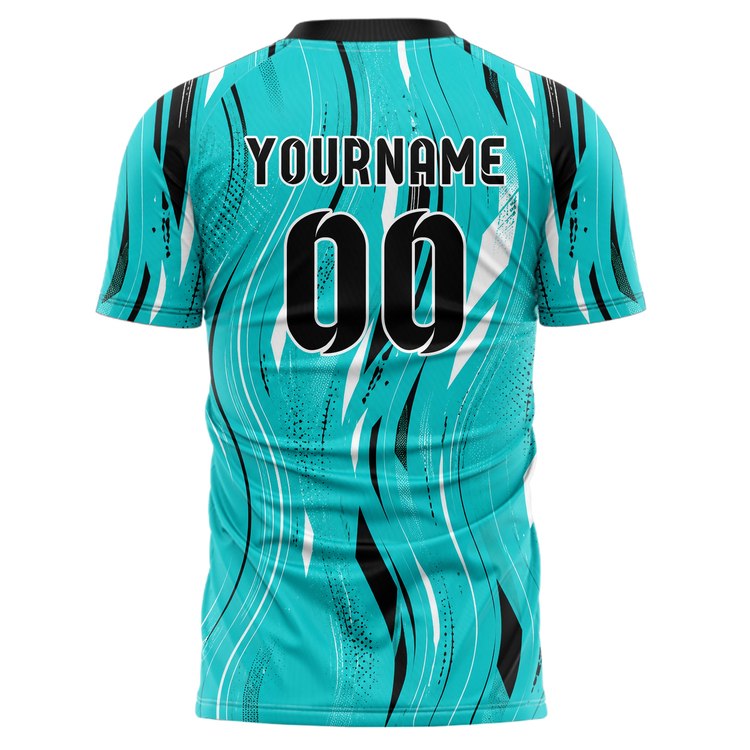 Cyan lebendiges abstrakte Linien wavy Parallel Curves Design 12-0222 individuelles Fußballtrikot back