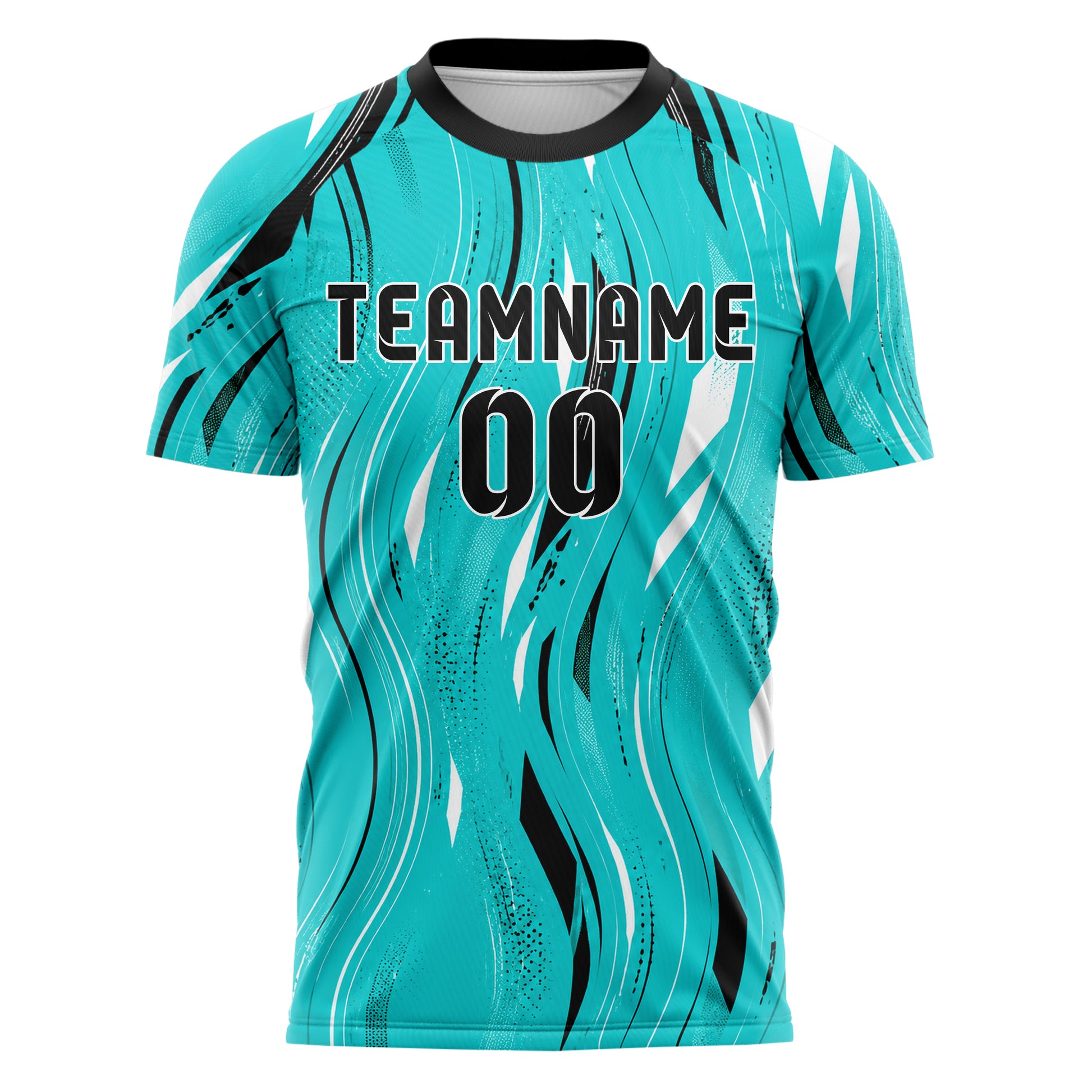 Cyan lebendiges abstrakte Linien wavy Parallel Curves Design 12-0222 individuelles Fußballtrikot front
