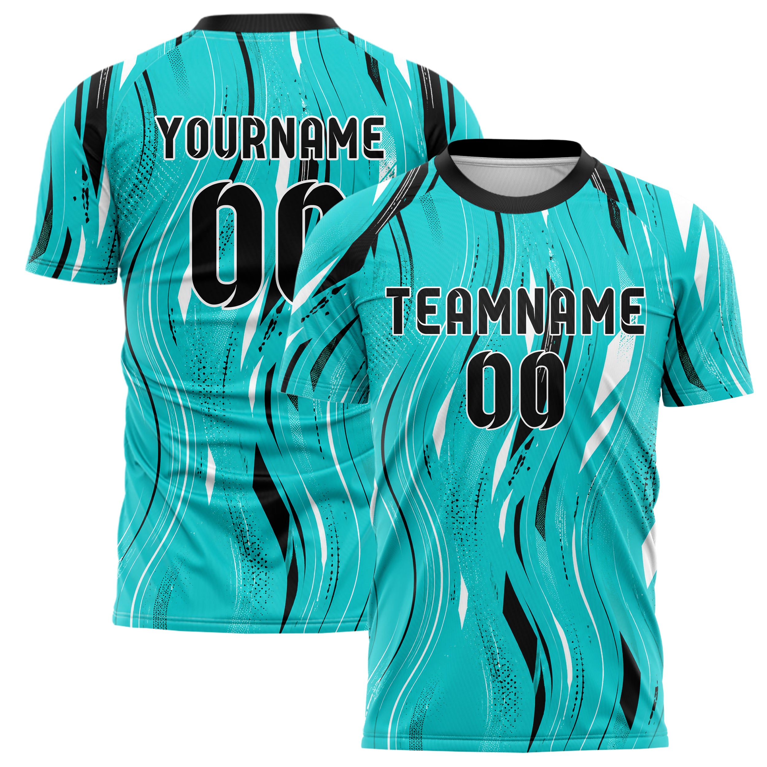 Cyan lebendiges abstrakte Linien wavy Parallel Curves Design 12-0222 individuelles Fußballtrikot main