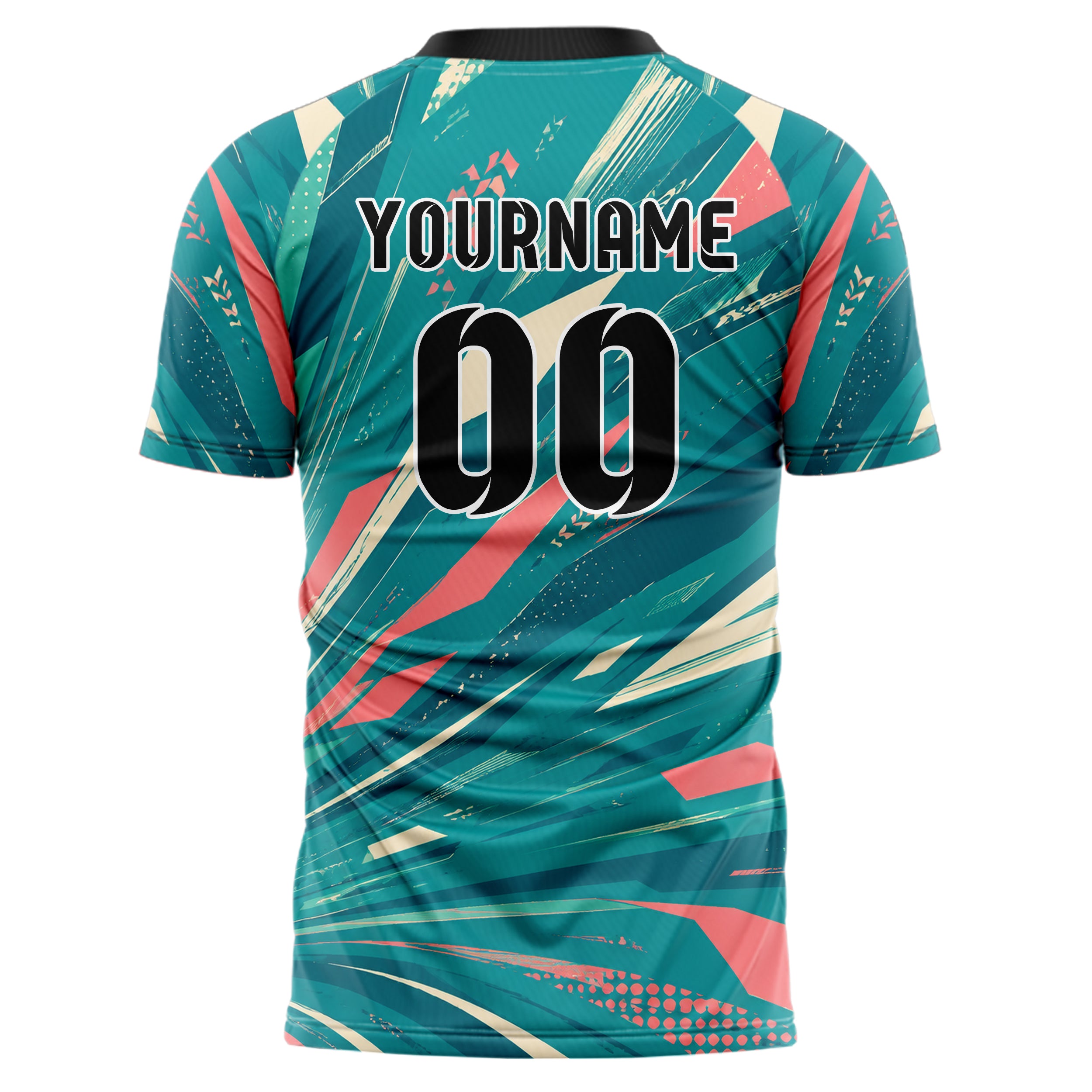 Petrol lebendiges abstrakte Linien asymmetrische Vector Panels Design 12-0289 individuelles Fußballtrikot back