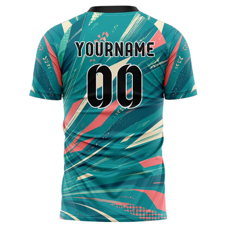 Petrol lebendiges abstrakte Linien asymmetrische Vector Panels Design 12-0289 individuelles Fußballtrikot back