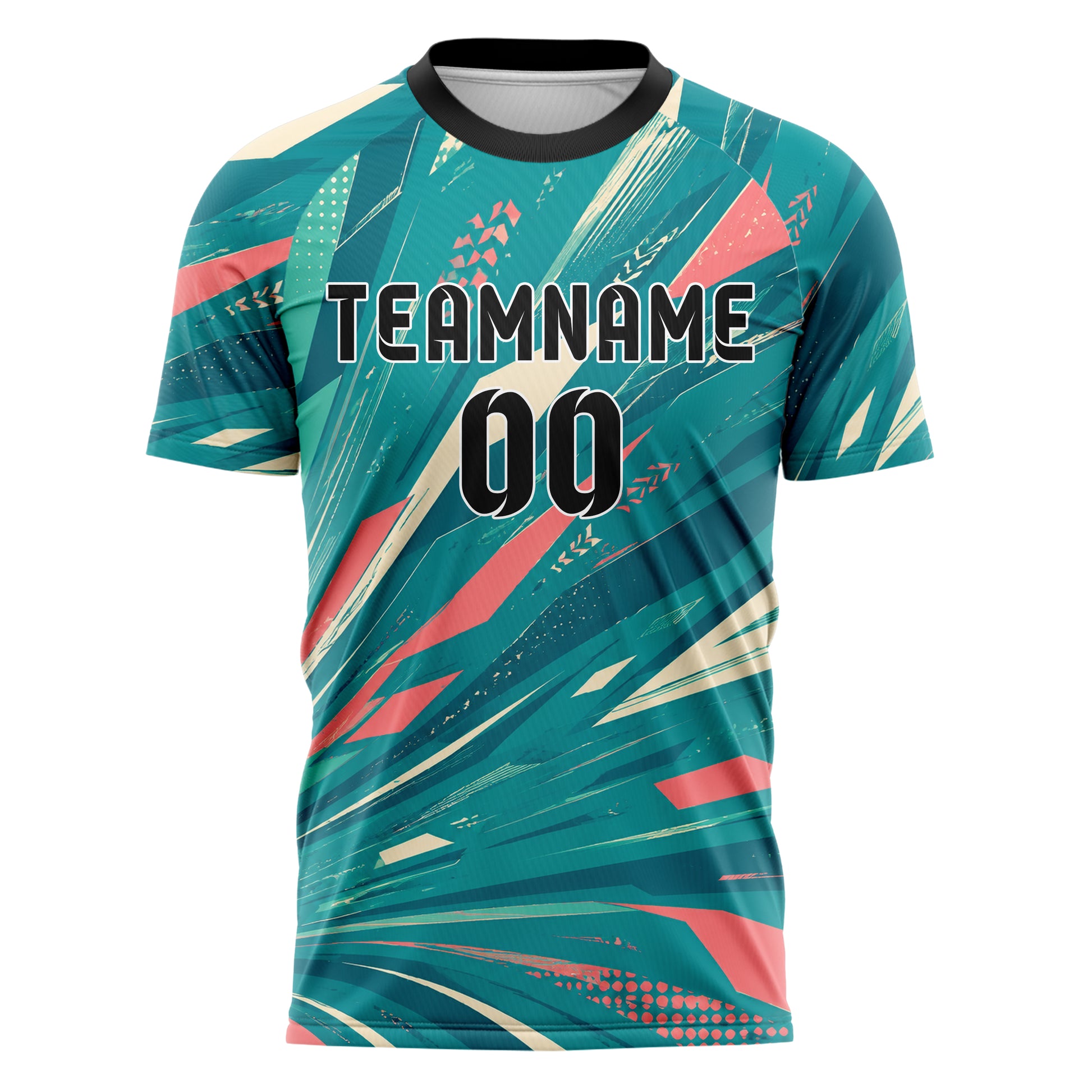 Petrol lebendiges abstrakte Linien asymmetrische Vector Panels Design 12-0289 individuelles Fußballtrikot front