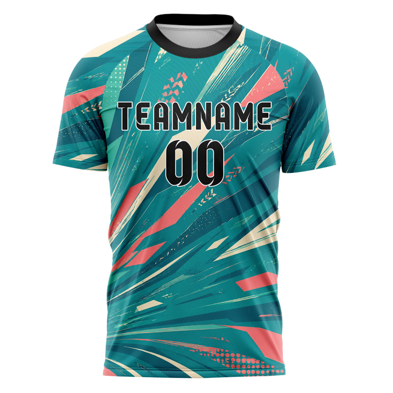 Petrol lebendiges abstrakte Linien asymmetrische Vector Panels Design 12-0289 individuelles Fußballtrikot front