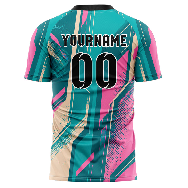 Petrol lebendiges abstrakte Linien asymmetrische Vector Panels Design 12-0553 individuelles Fußballtrikot back