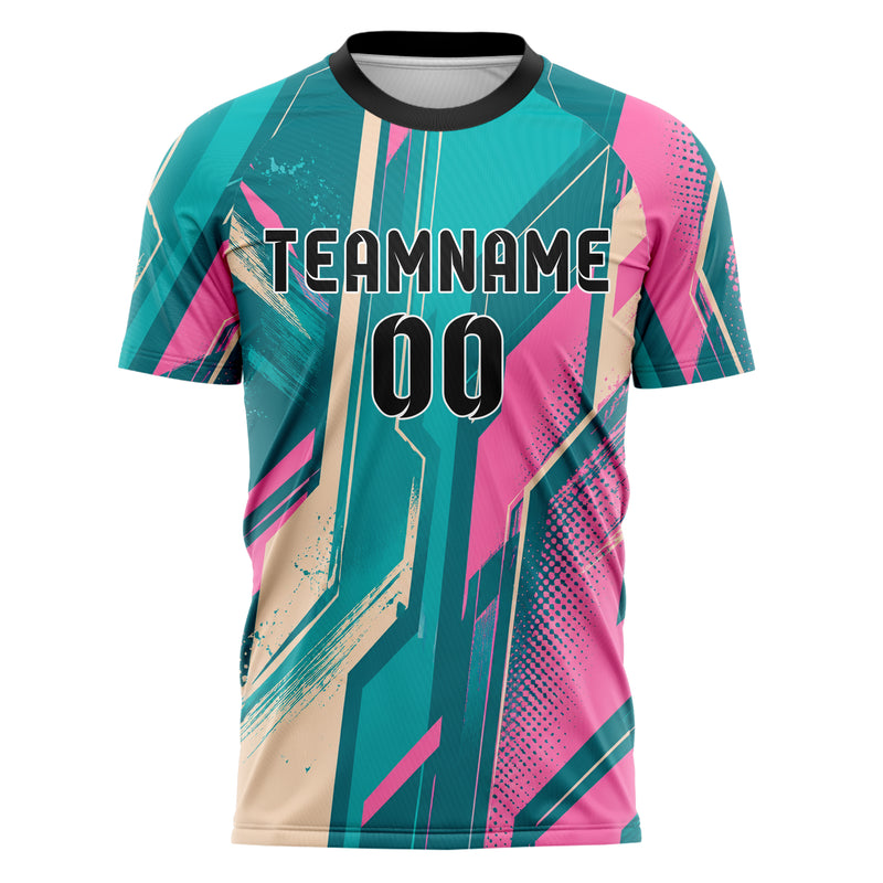 Petrol lebendiges abstrakte Linien asymmetrische Vector Panels Design 12-0553 individuelles Fußballtrikot front
