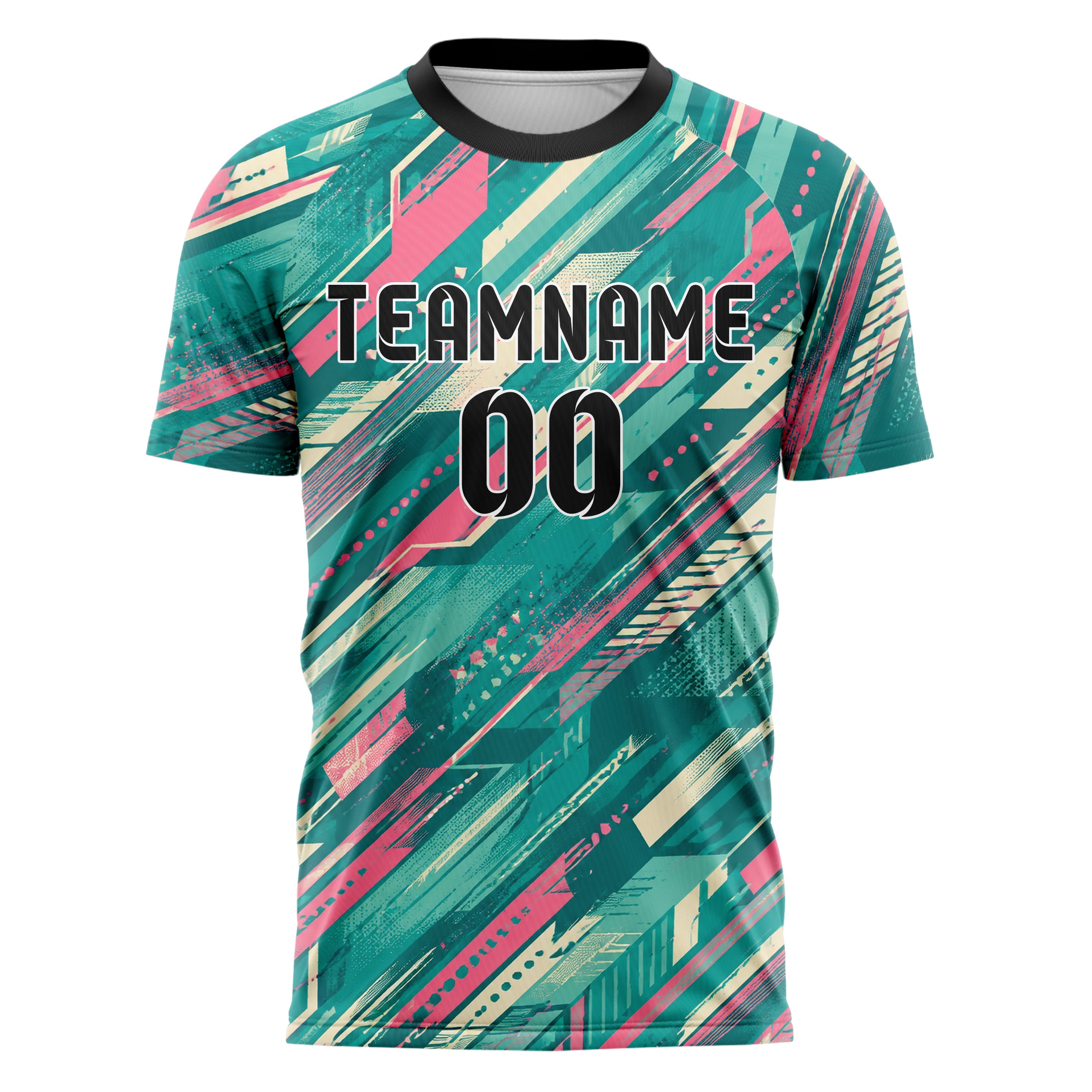 Petrol lebendiges abstrakte Linien diagonale Streamlines Design 12-0091 individuelles Fußballtrikot front