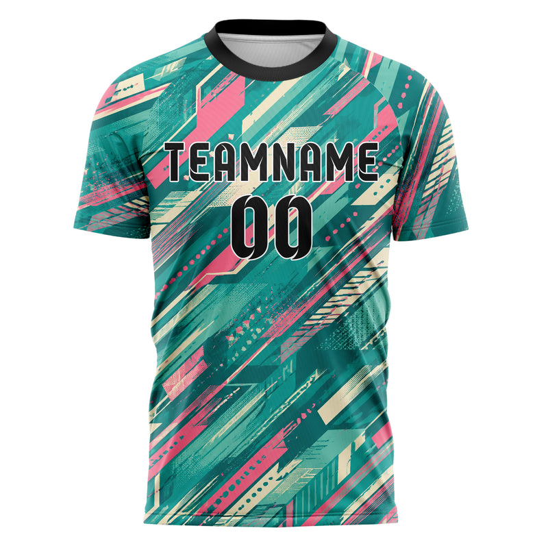 Petrol lebendiges abstrakte Linien diagonale Streamlines Design 12-0091 individuelles Fußballtrikot front