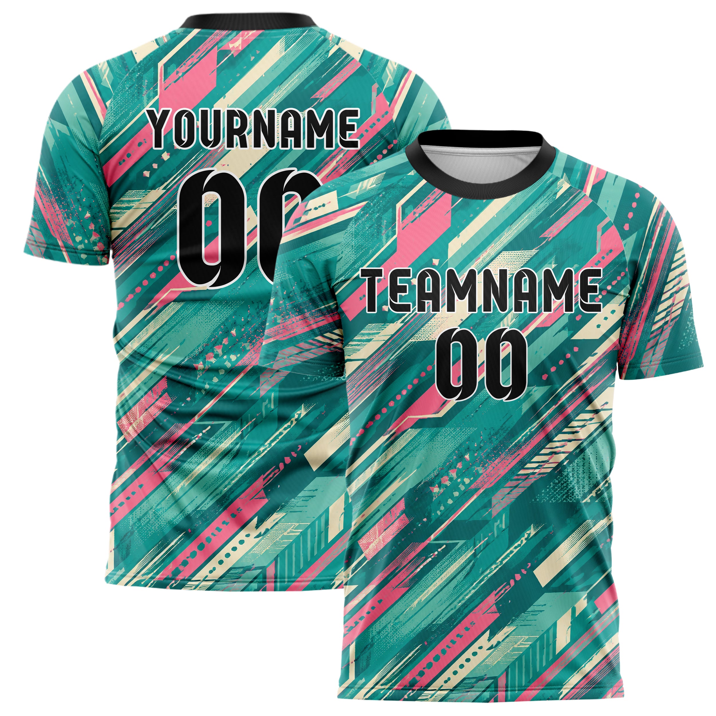 Petrol lebendiges abstrakte Linien diagonale Streamlines Design 12-0091 individuelles Fußballtrikot main
