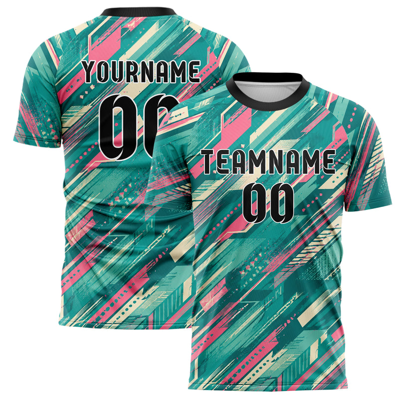 Petrol lebendiges abstrakte Linien diagonale Streamlines Design 12-0091 individuelles Fußballtrikot main