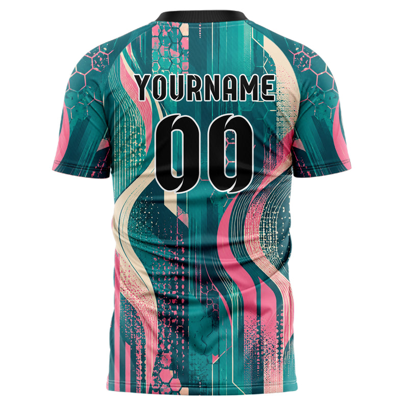 Petrol lebendiges abstrakte Linien Hexagons Curve Lines Design 12-0181 individuelles Fußballtrikot back