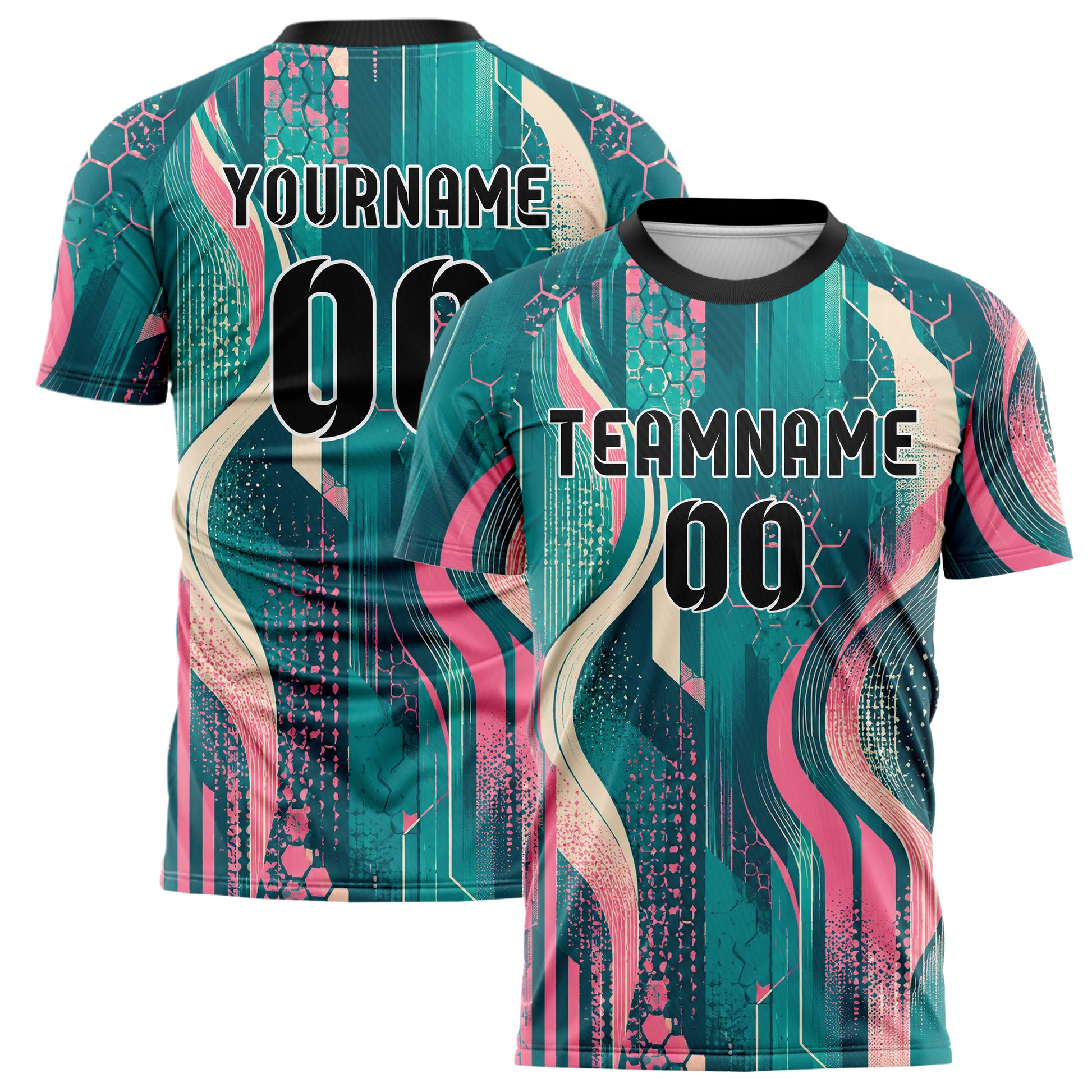 Petrol lebendiges abstrakte Linien Hexagons Curve Lines Design 12-0181 individuelles Fußballtrikot main