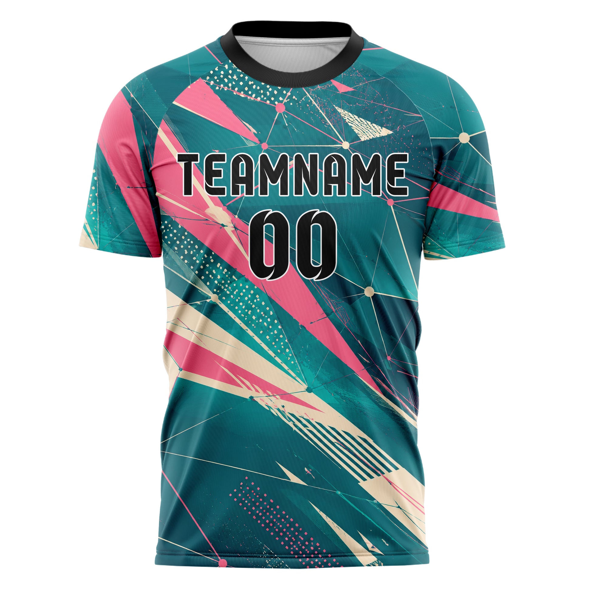 Petrol lebendiges abstrakte Linien Network Web Design 12-0199 individuelles Fußballtrikot front