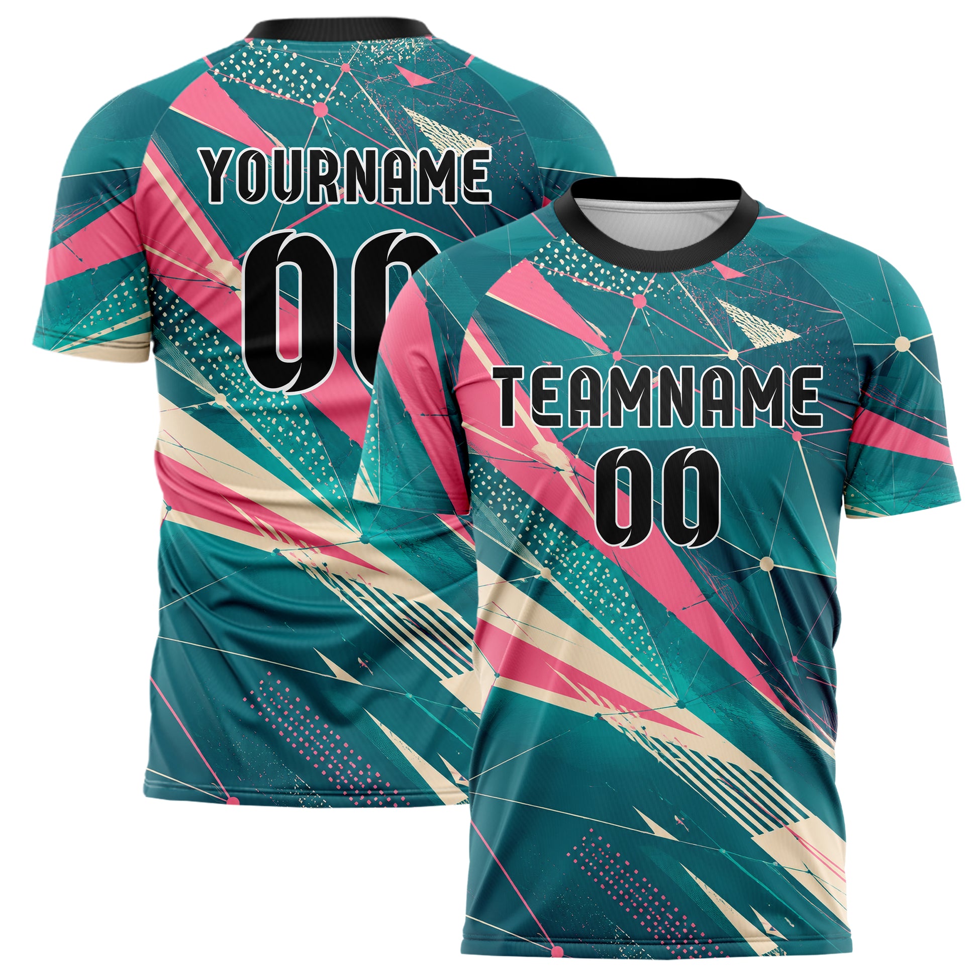 Petrol lebendiges abstrakte Linien Network Web Design 12-0199 individuelles Fußballtrikot main
