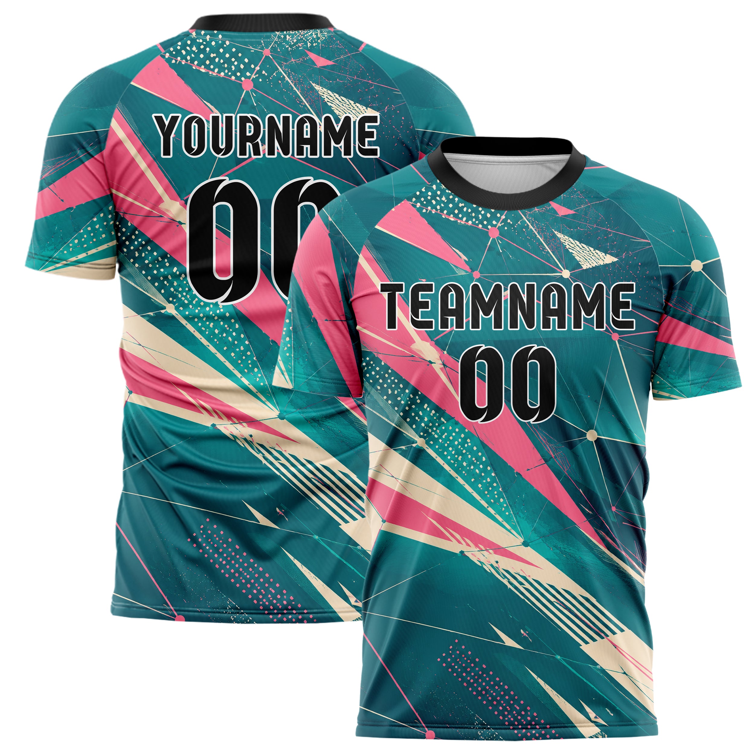 Petrol lebendiges abstrakte Linien Network Web Design 12-0199 individuelles Fußballtrikot main