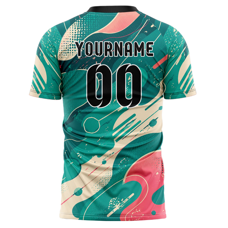 Petrol lebendiges abstrakte Linien Organic Blobs Outline Design 12-0028 individuelles Fußballtrikot back