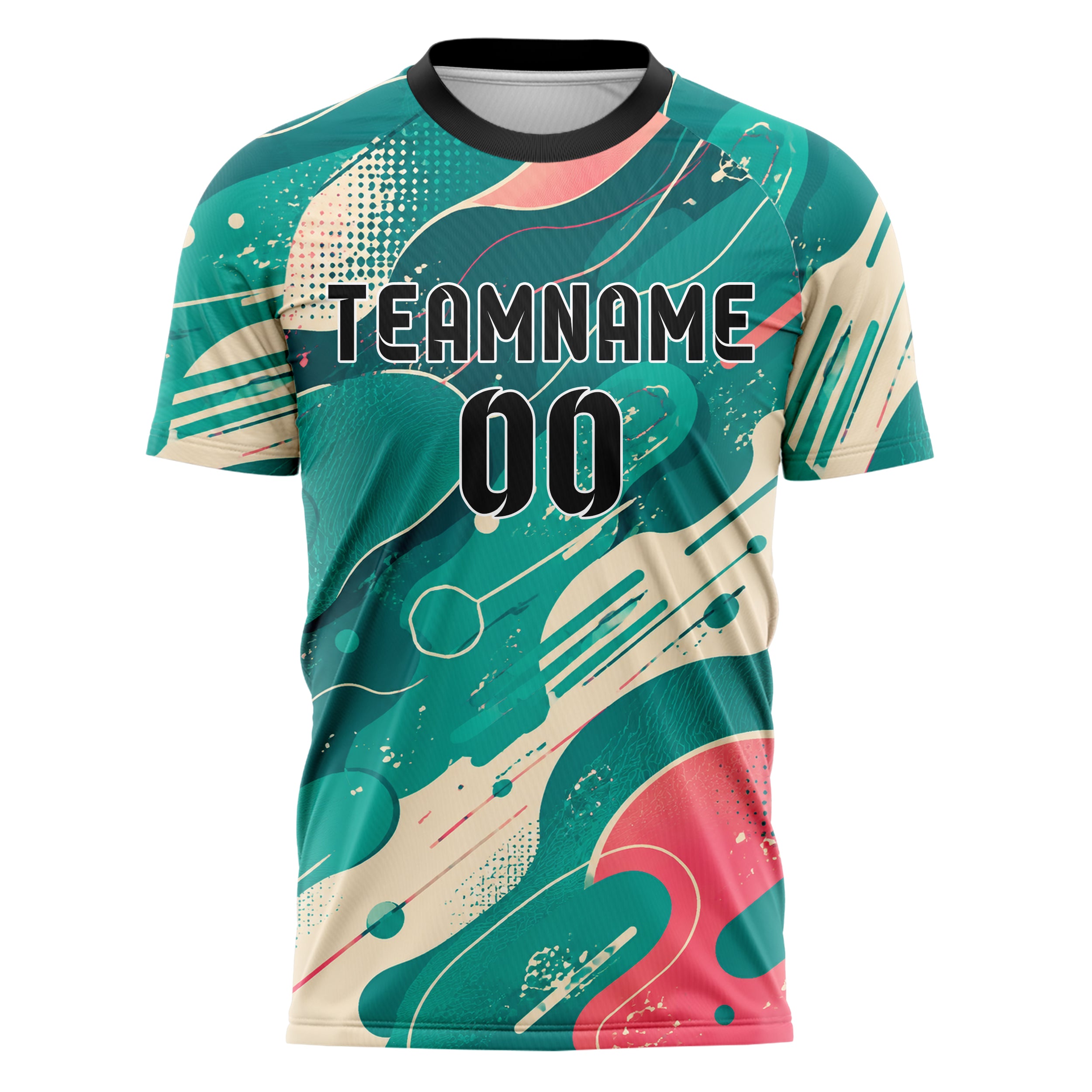Petrol lebendiges abstrakte Linien Organic Blobs Outline Design 12-0028 individuelles Fußballtrikot front