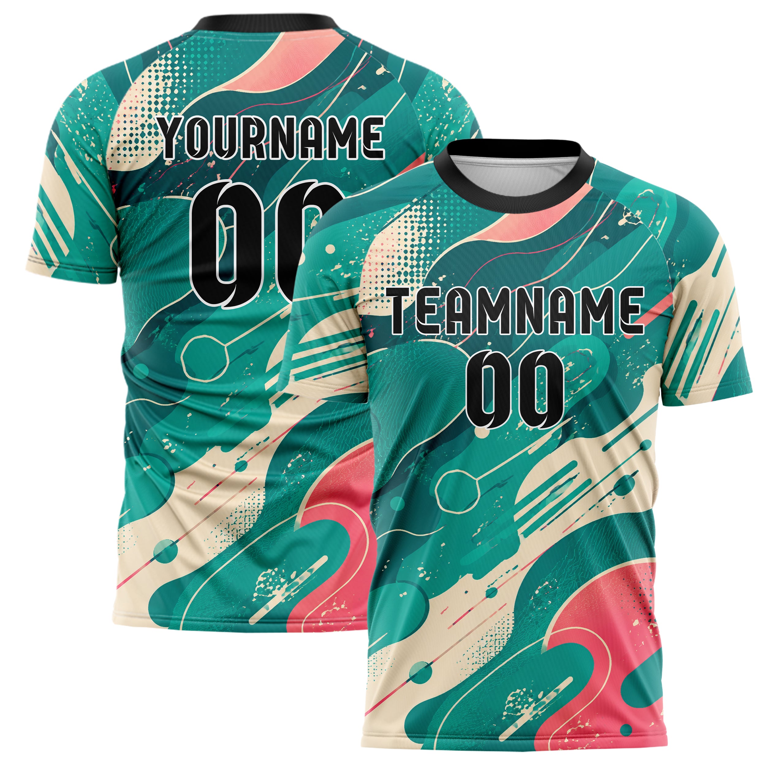 Petrol lebendiges abstrakte Linien Organic Blobs Outline Design 12-0028 individuelles Fußballtrikot main