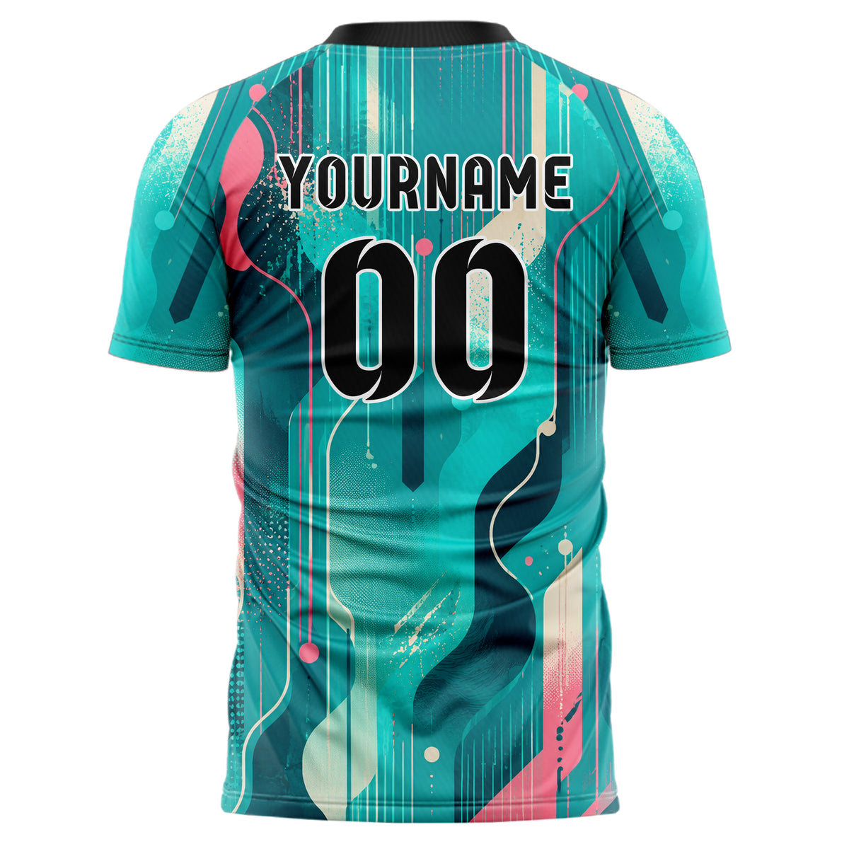 Petrol lebendiges abstrakte Linien Organic Blobs Outline Design 12-0532 individuelles Fußballtrikot back