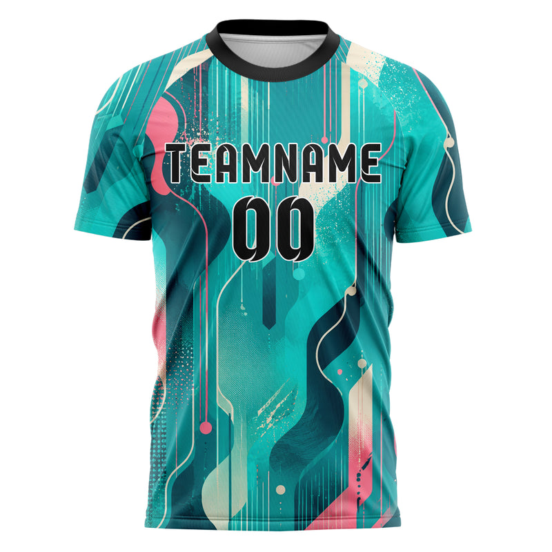 Petrol lebendiges abstrakte Linien Organic Blobs Outline Design 12-0532 individuelles Fußballtrikot front