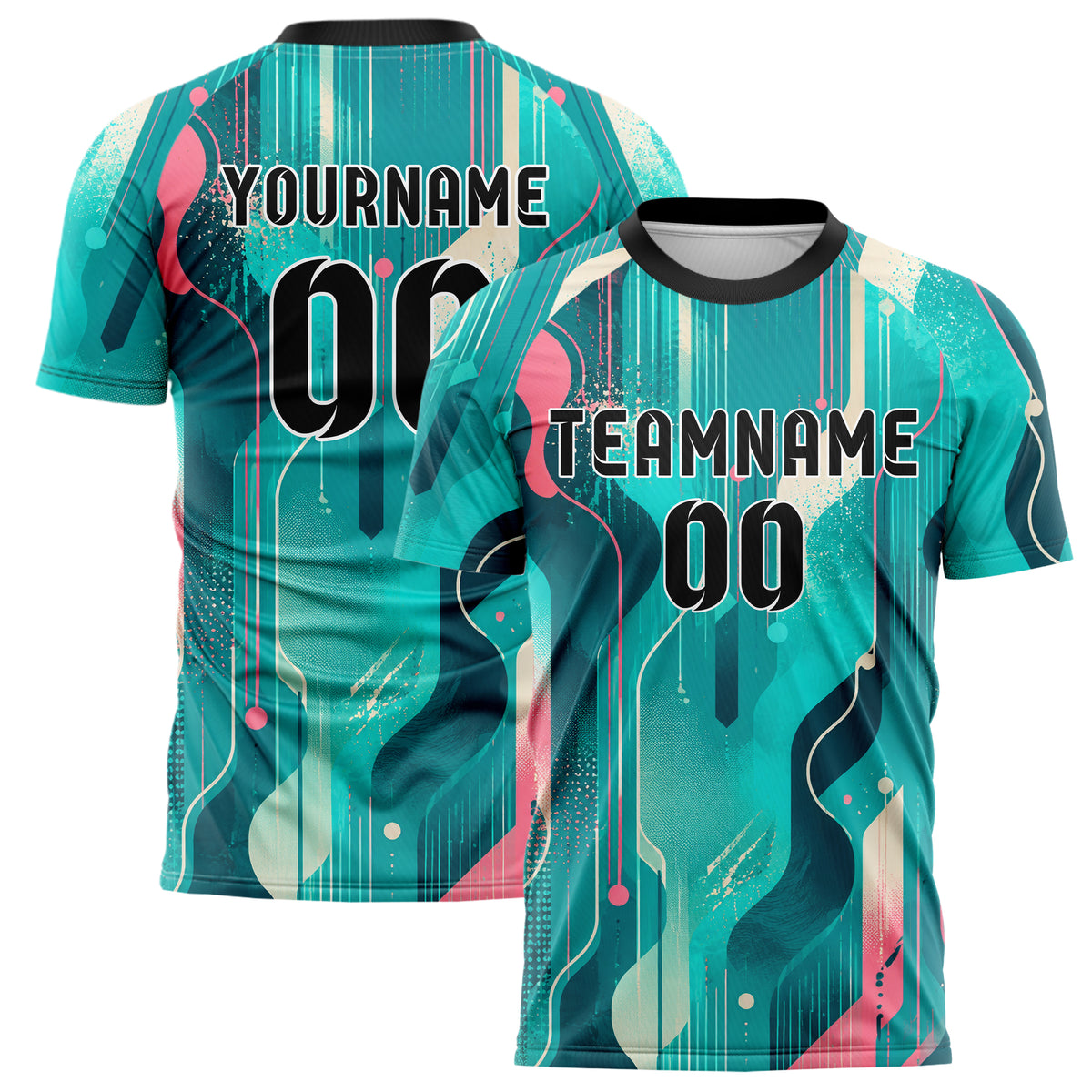 Petrol lebendiges abstrakte Linien Organic Blobs Outline Design 12-0532 individuelles Fußballtrikot main