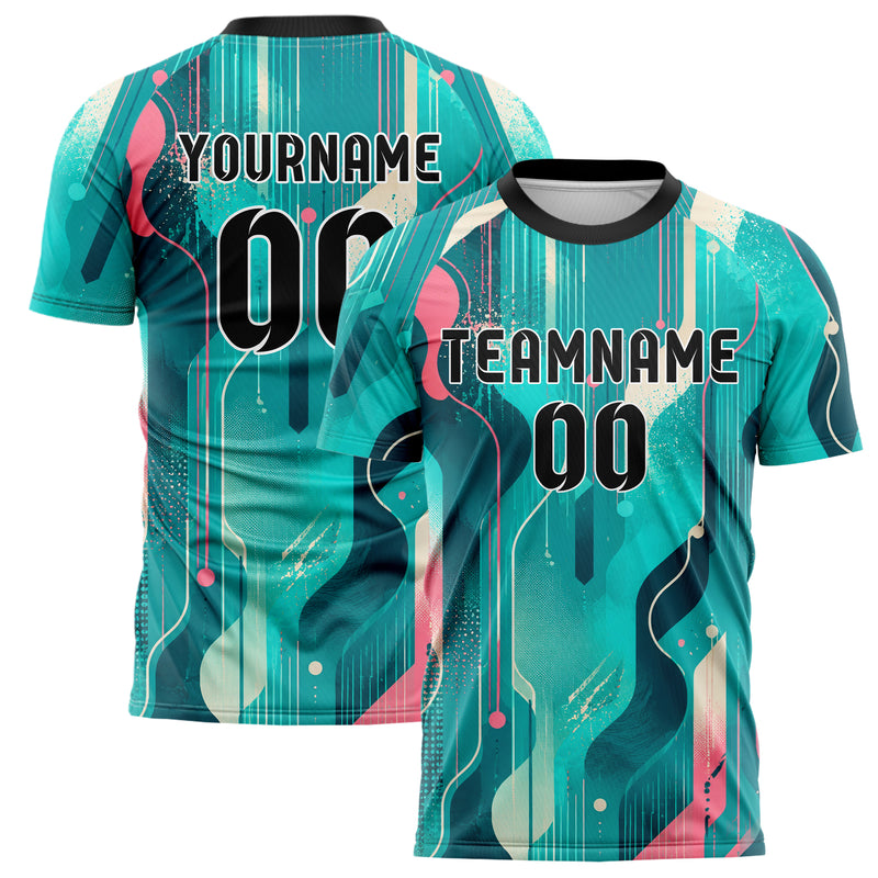 Petrol lebendiges abstrakte Linien Organic Blobs Outline Design 12-0532 individuelles Fußballtrikot main