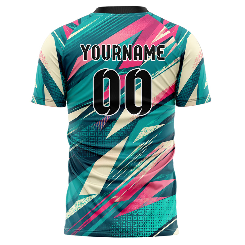 Petrol lebendiges abstrakte Linien Polygon Shards Design 12-0178 individuelles Fußballtrikot back