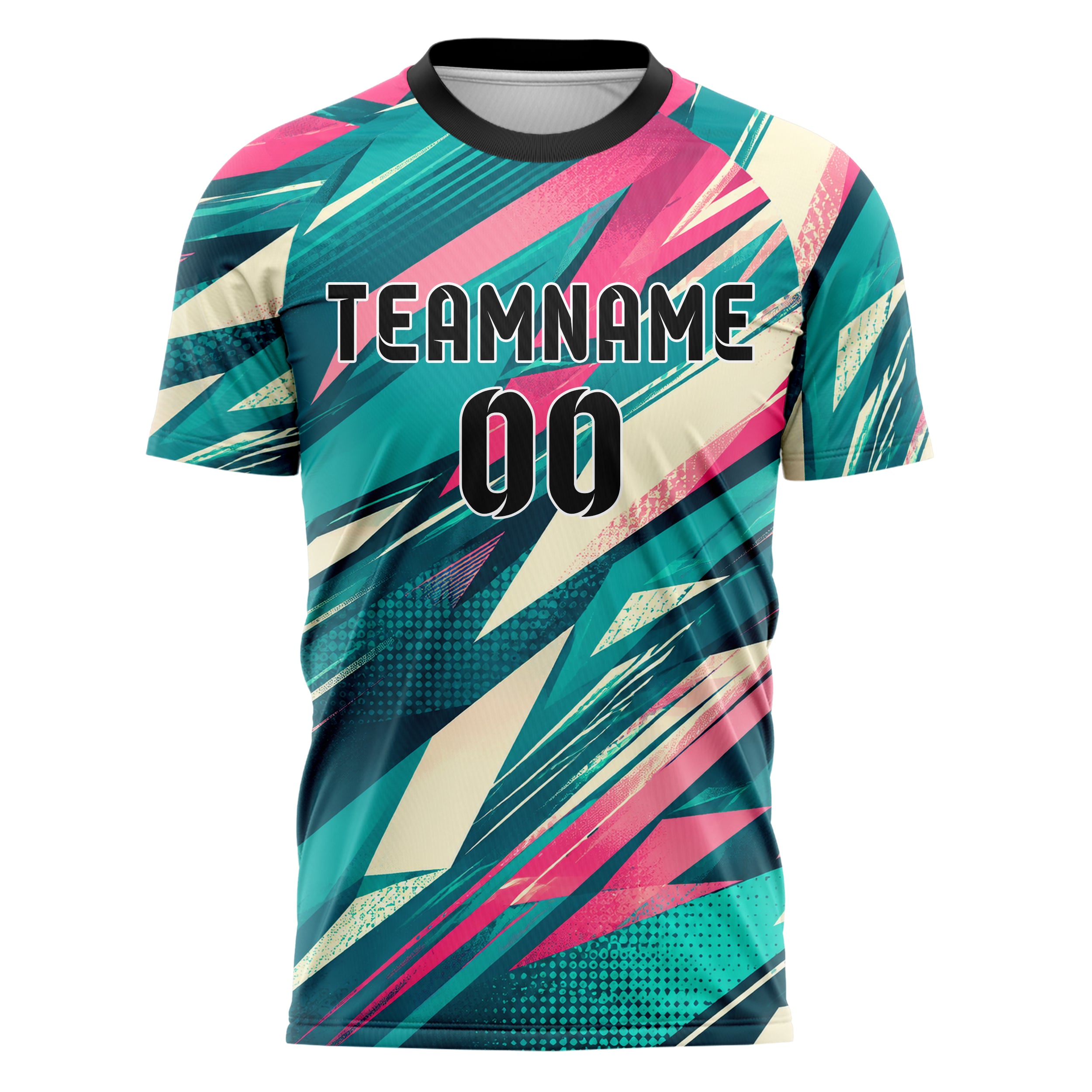 Petrol lebendiges abstrakte Linien Polygon Shards Design 12-0178 individuelles Fußballtrikot front