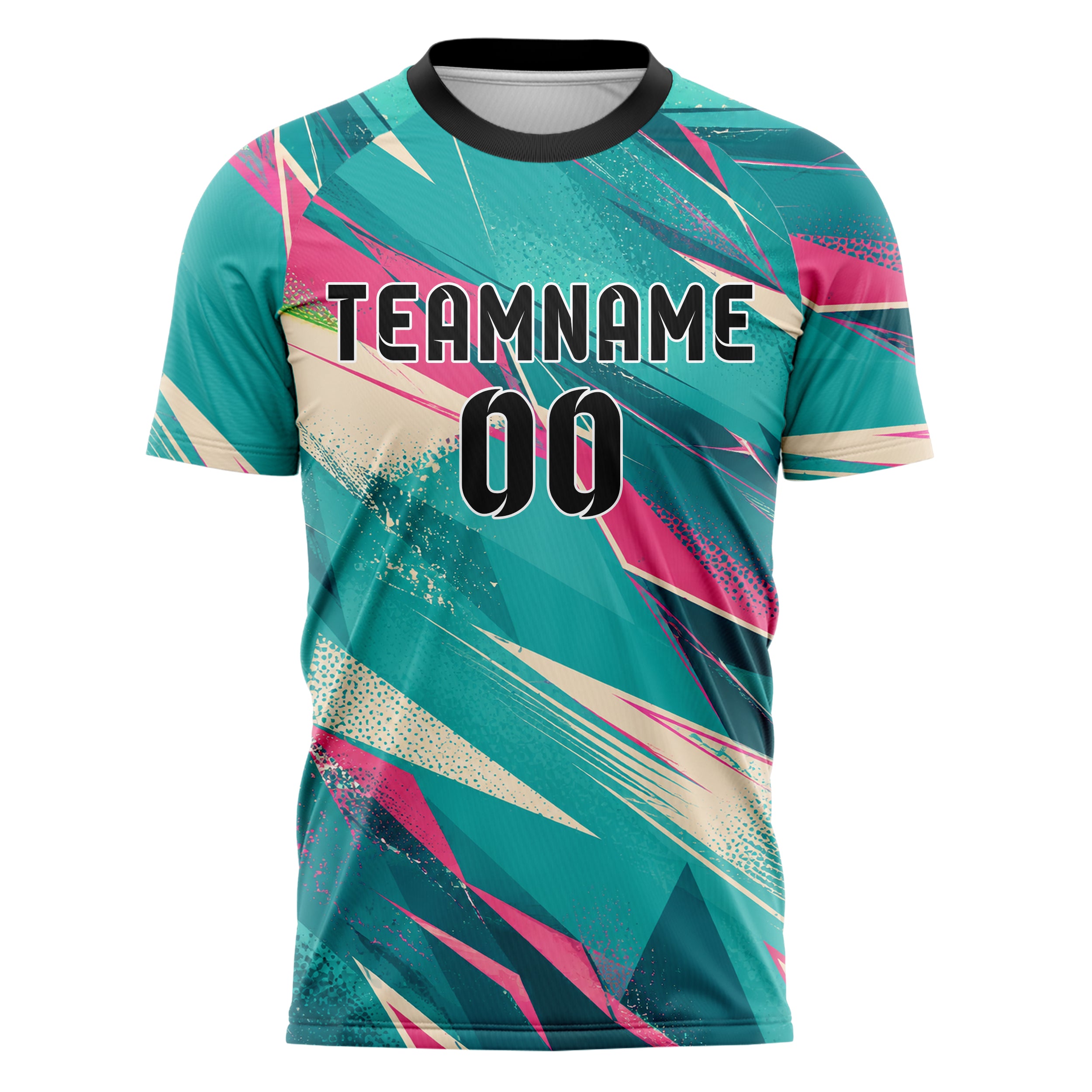 Petrol lebendiges abstrakte Linien Polygon Shards Design 12-0202 individuelles Fußballtrikot front