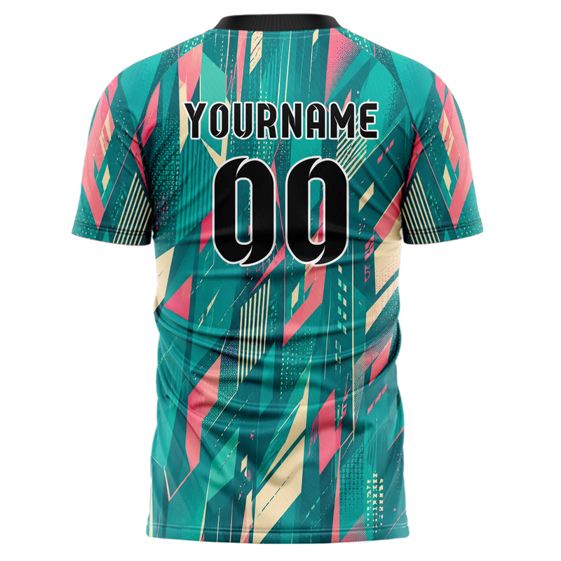 Petrol lebendiges abstrakte Linien Polygon Shards Design 12-0442 individuelles Fußballtrikot back