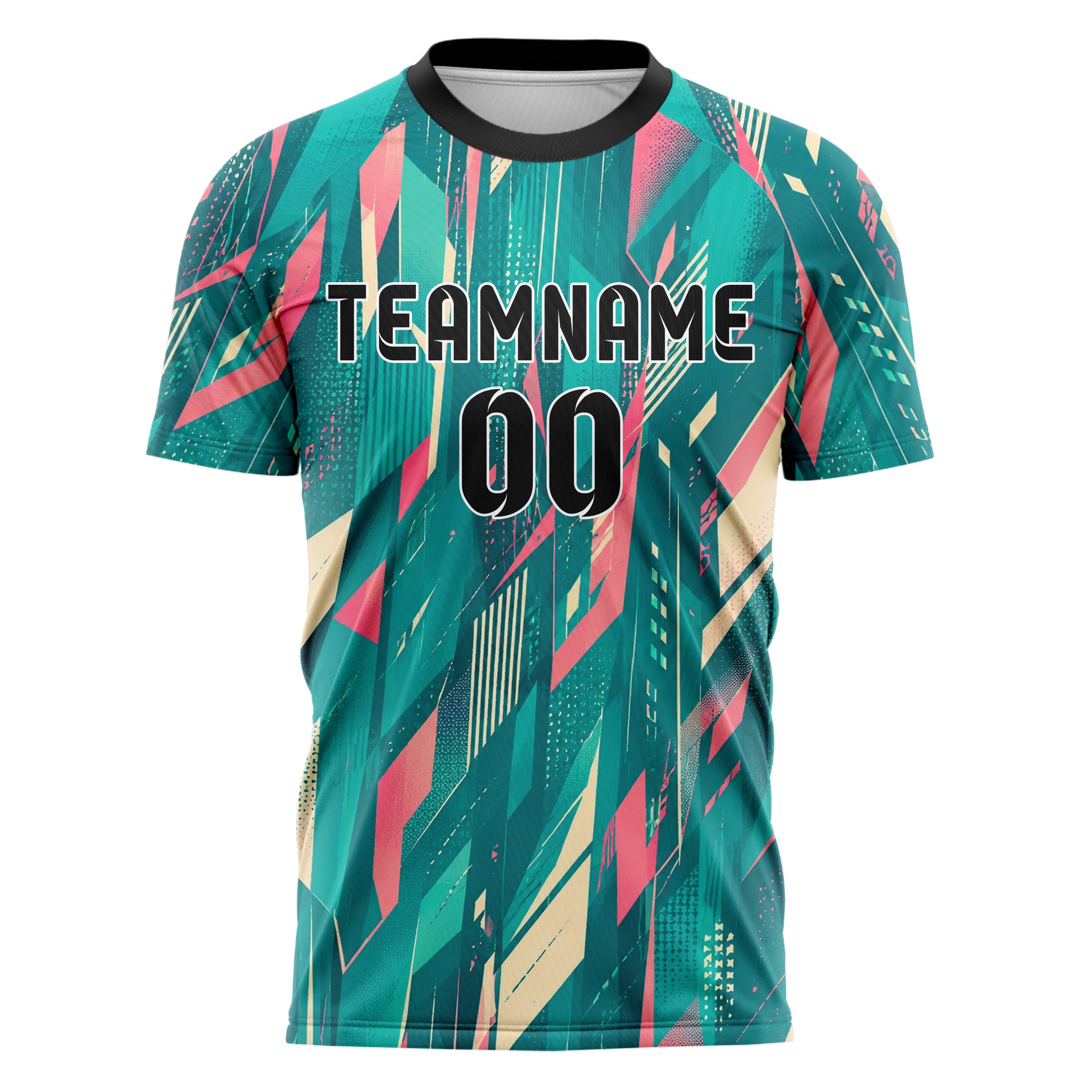 Petrol lebendiges abstrakte Linien Polygon Shards Design 12-0442 individuelles Fußballtrikot front