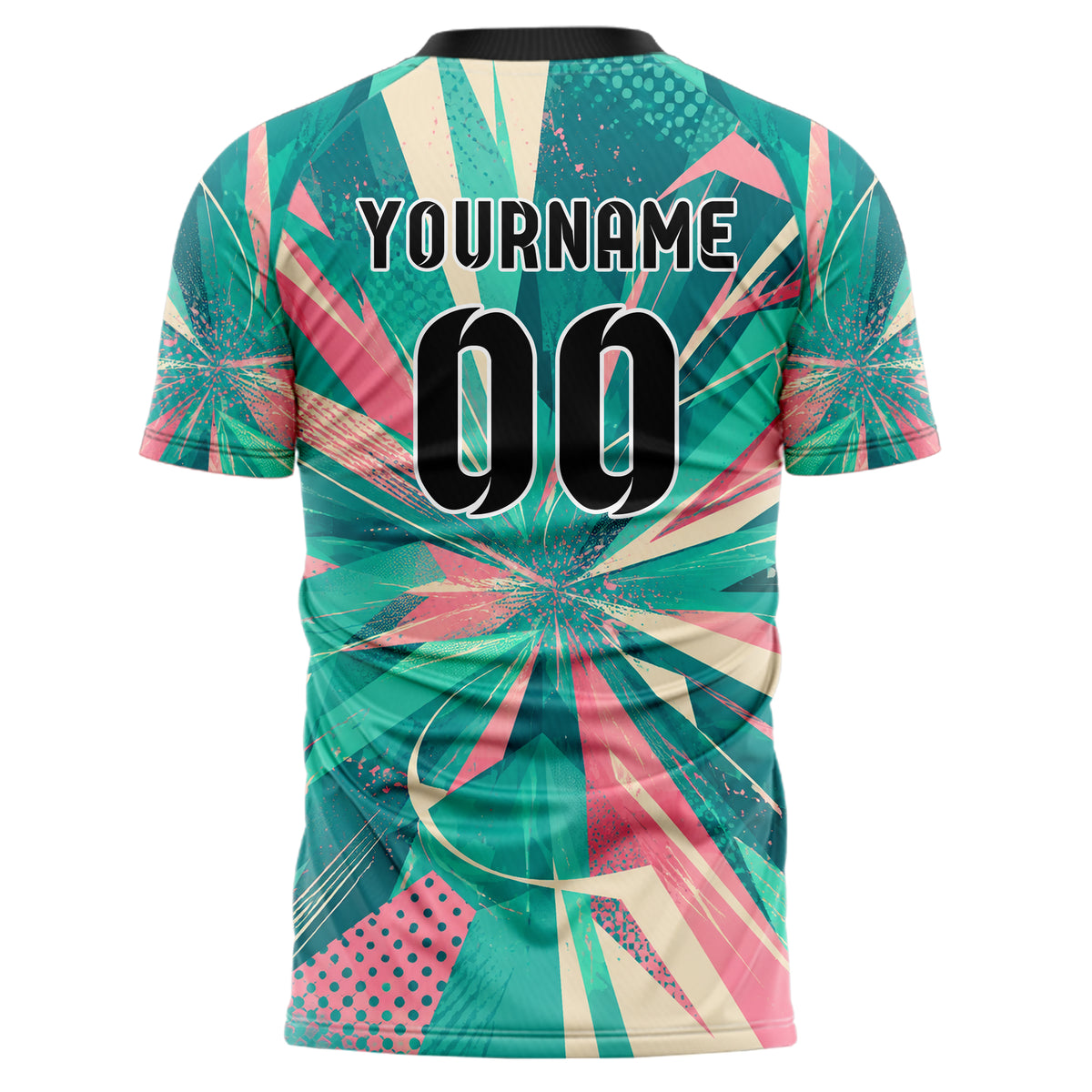 Petrol lebendiges abstrakte Linien Polygon Shards Design 12-0466 individuelles Fußballtrikot back