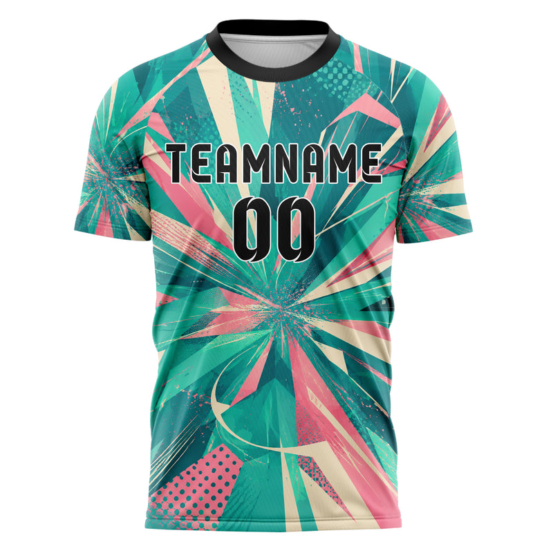 Petrol lebendiges abstrakte Linien Polygon Shards Design 12-0466 individuelles Fußballtrikot front