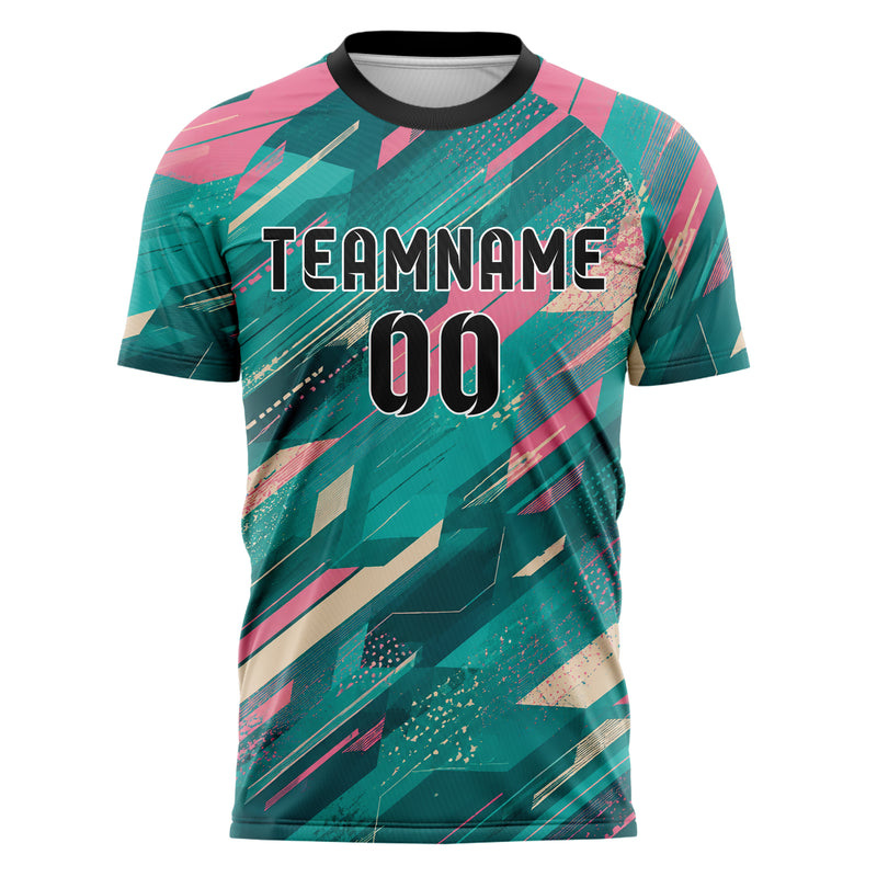 Petrol lebendiges abstrakte Linien Speckles Line Accents Design 12-0520 individuelles Fußballtrikot front