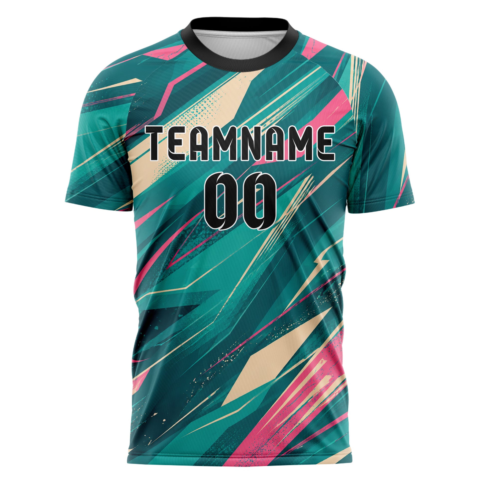 Petrol lebendiges abstrakte Linien Speckles Line Accents Design 12-0568 individuelles Fußballtrikot front