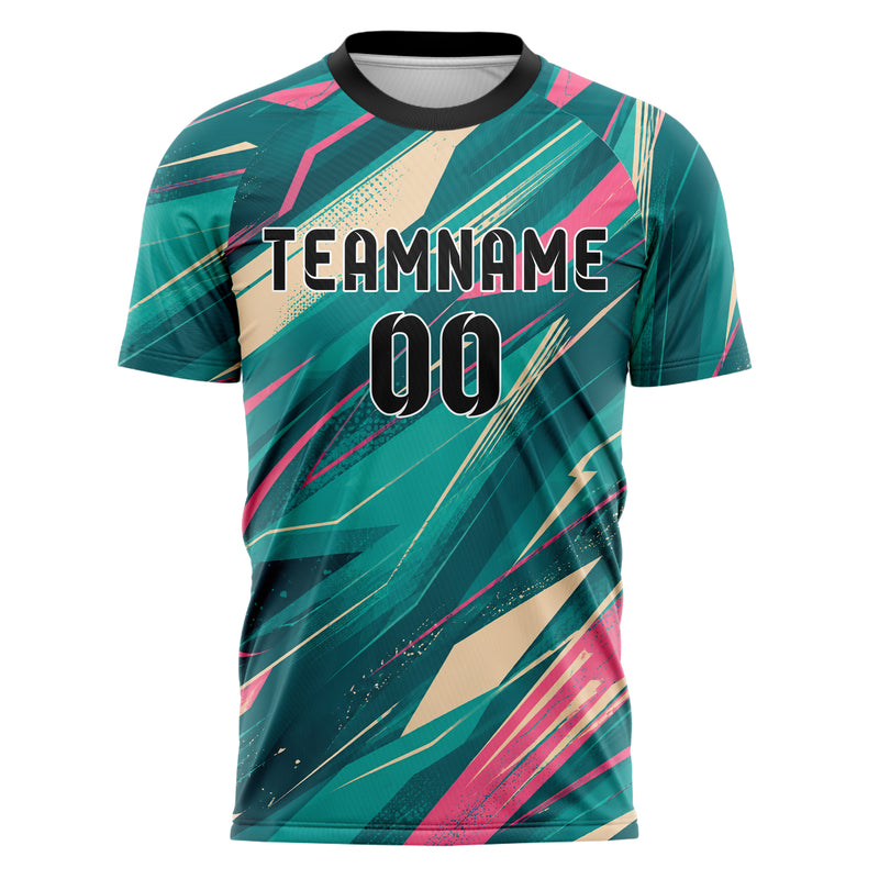 Petrol lebendiges abstrakte Linien Speckles Line Accents Design 12-0568 individuelles Fußballtrikot front