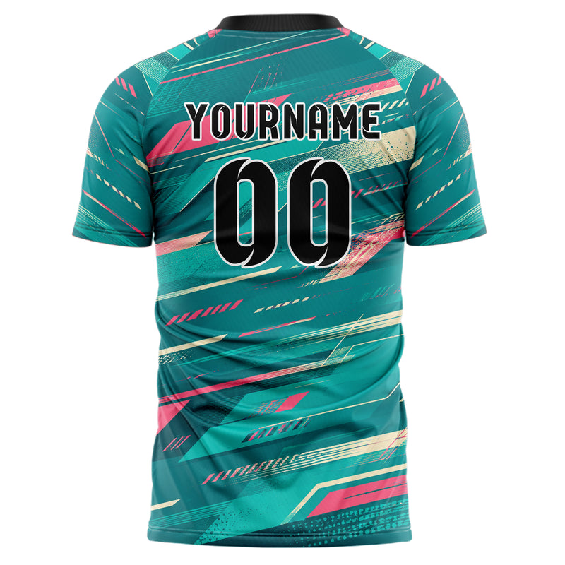Petrol lebendiges abstrakte Linien Speckles Line Accents Design 12-0592 individuelles Fußballtrikot back