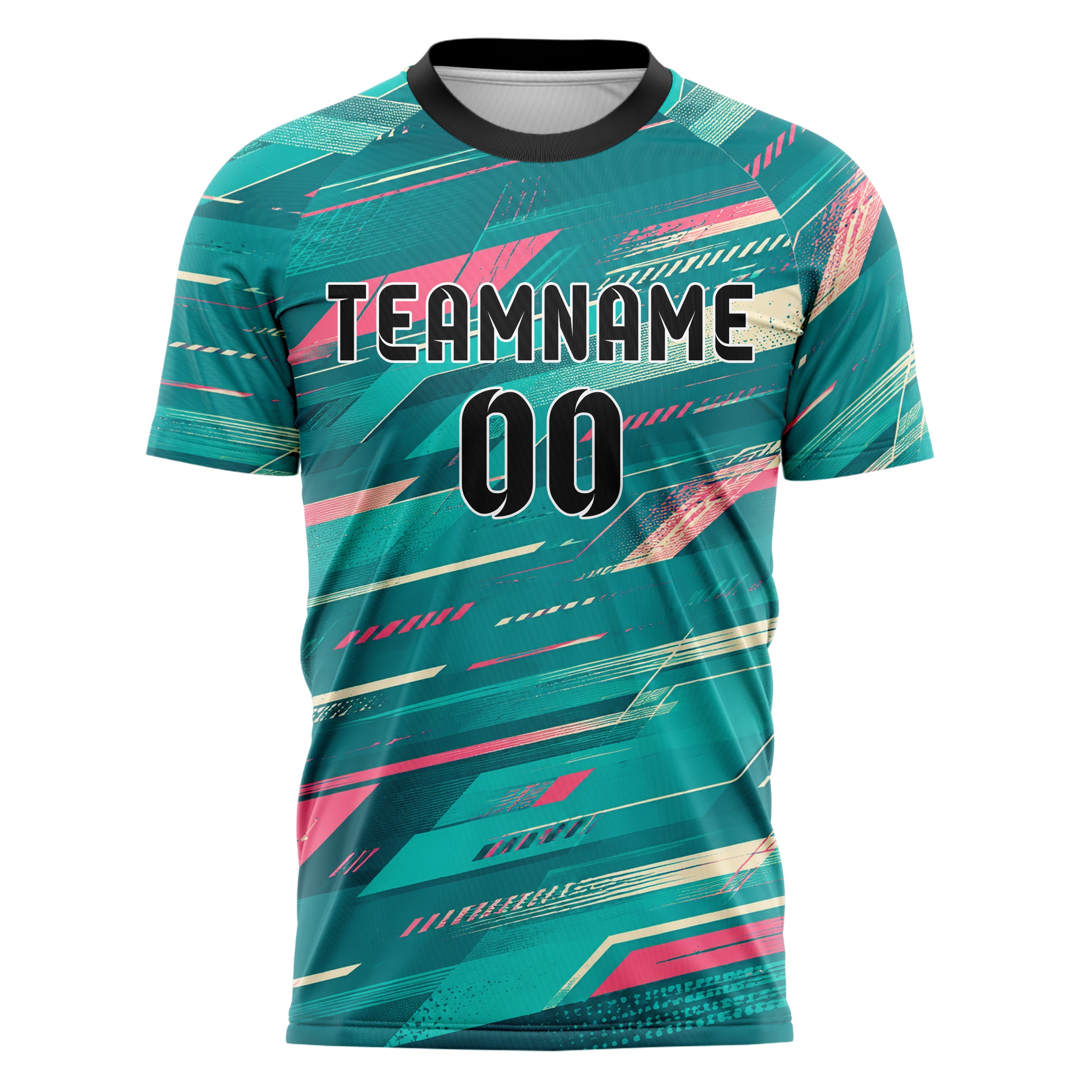 Petrol lebendiges abstrakte Linien Speckles Line Accents Design 12-0592 individuelles Fußballtrikot front