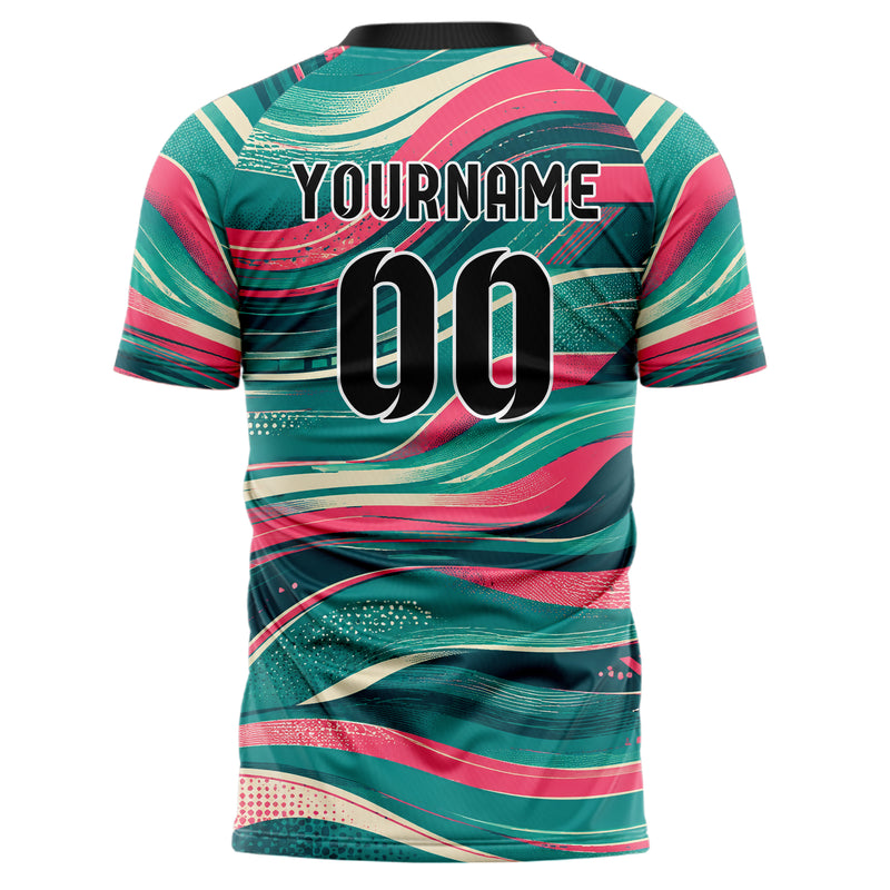 Petrol lebendiges abstrakte Linien wavy Parallel Curves Design 12-0070 individuelles Fußballtrikot back