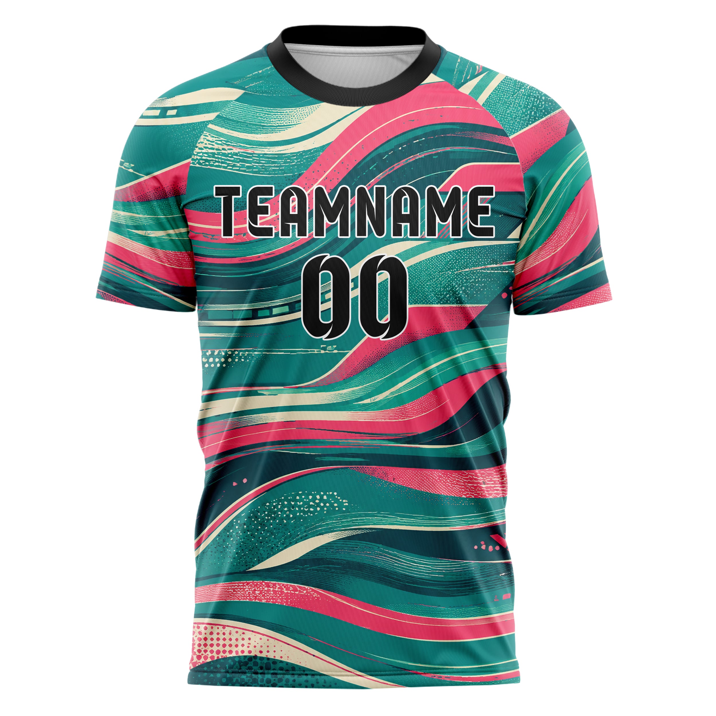 Petrol lebendiges abstrakte Linien wavy Parallel Curves Design 12-0070 individuelles Fußballtrikot front