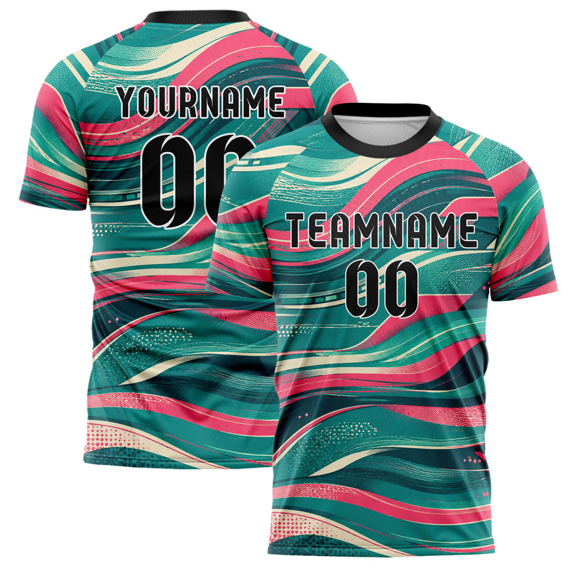 Petrol lebendiges abstrakte Linien wavy Parallel Curves Design 12-0070 individuelles Fußballtrikot main