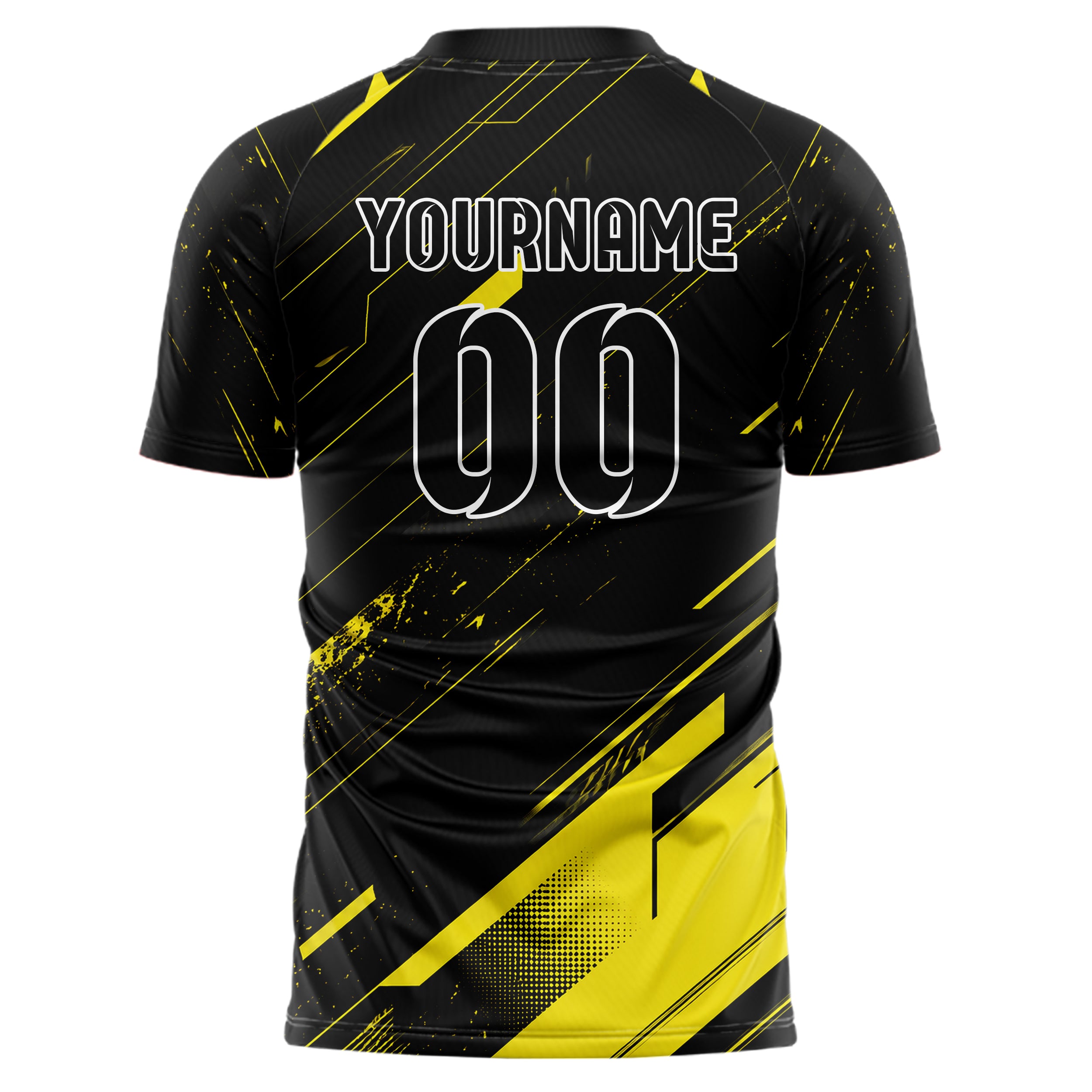 Schwarz neonfarbenes abstrakte Linien asymmetrische Vector Panels Design 12-0385 individuelles Fußballtrikot back
