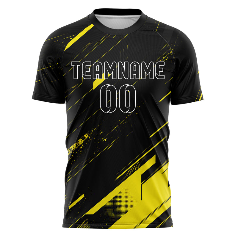 Schwarz neonfarbenes abstrakte Linien asymmetrische Vector Panels Design 12-0385 individuelles Fußballtrikot front
