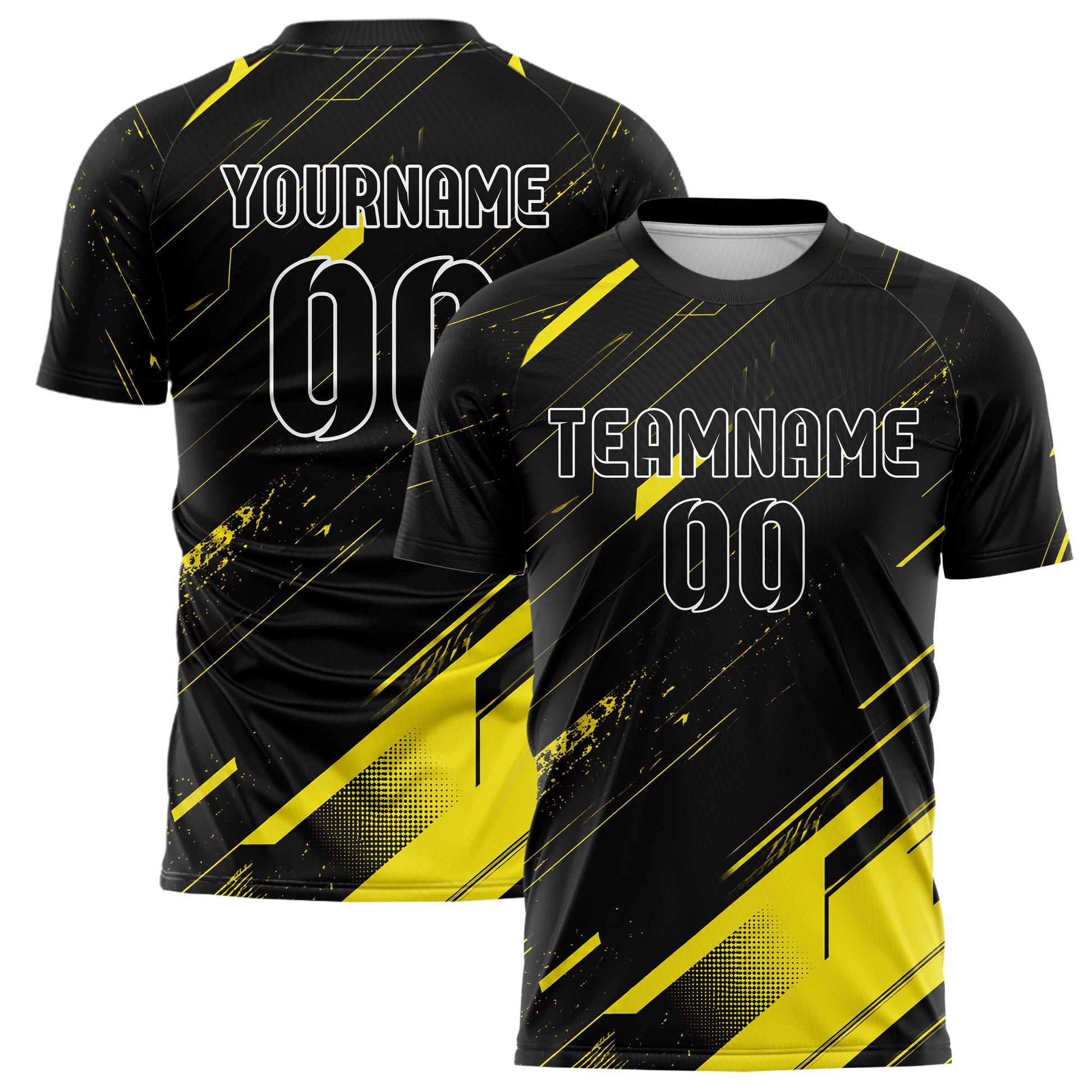 Schwarz neonfarbenes abstrakte Linien asymmetrische Vector Panels Design 12-0385 individuelles Fußballtrikot main