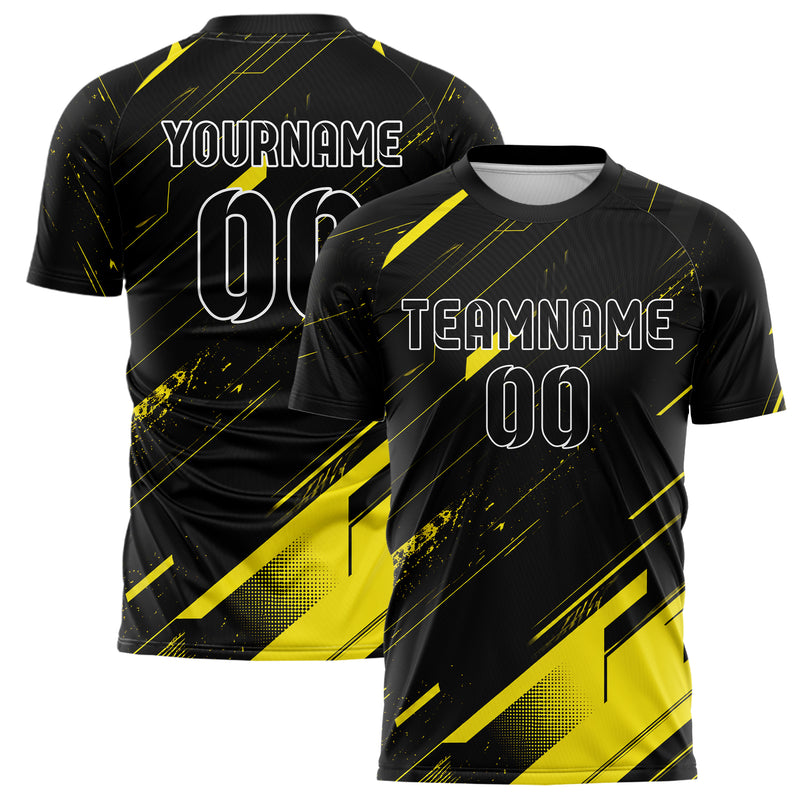Schwarz neonfarbenes abstrakte Linien asymmetrische Vector Panels Design 12-0385 individuelles Fußballtrikot main