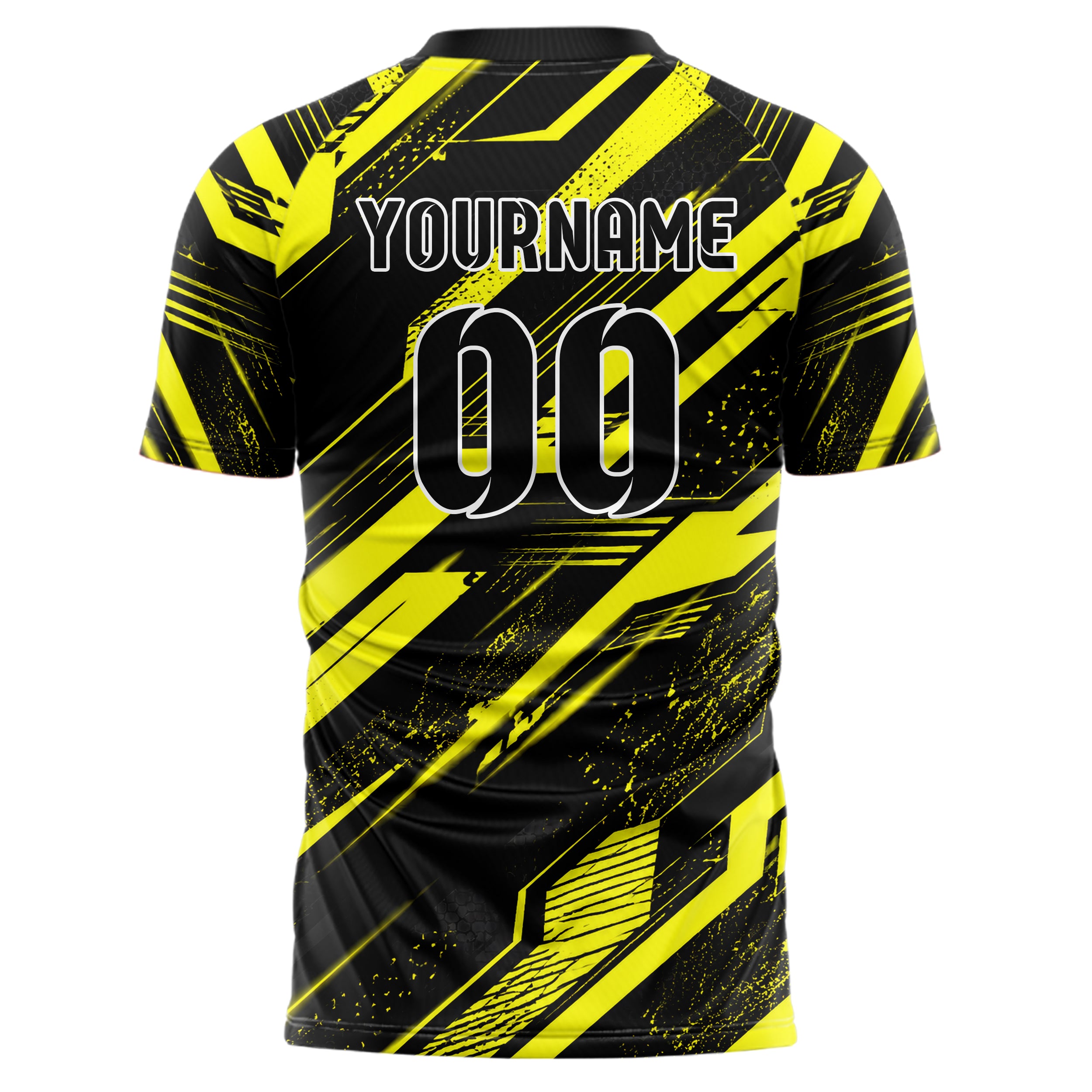 Schwarz neonfarbenes abstrakte Linien diagonale Streamlines Design 12-0283 individuelles Fußballtrikot back